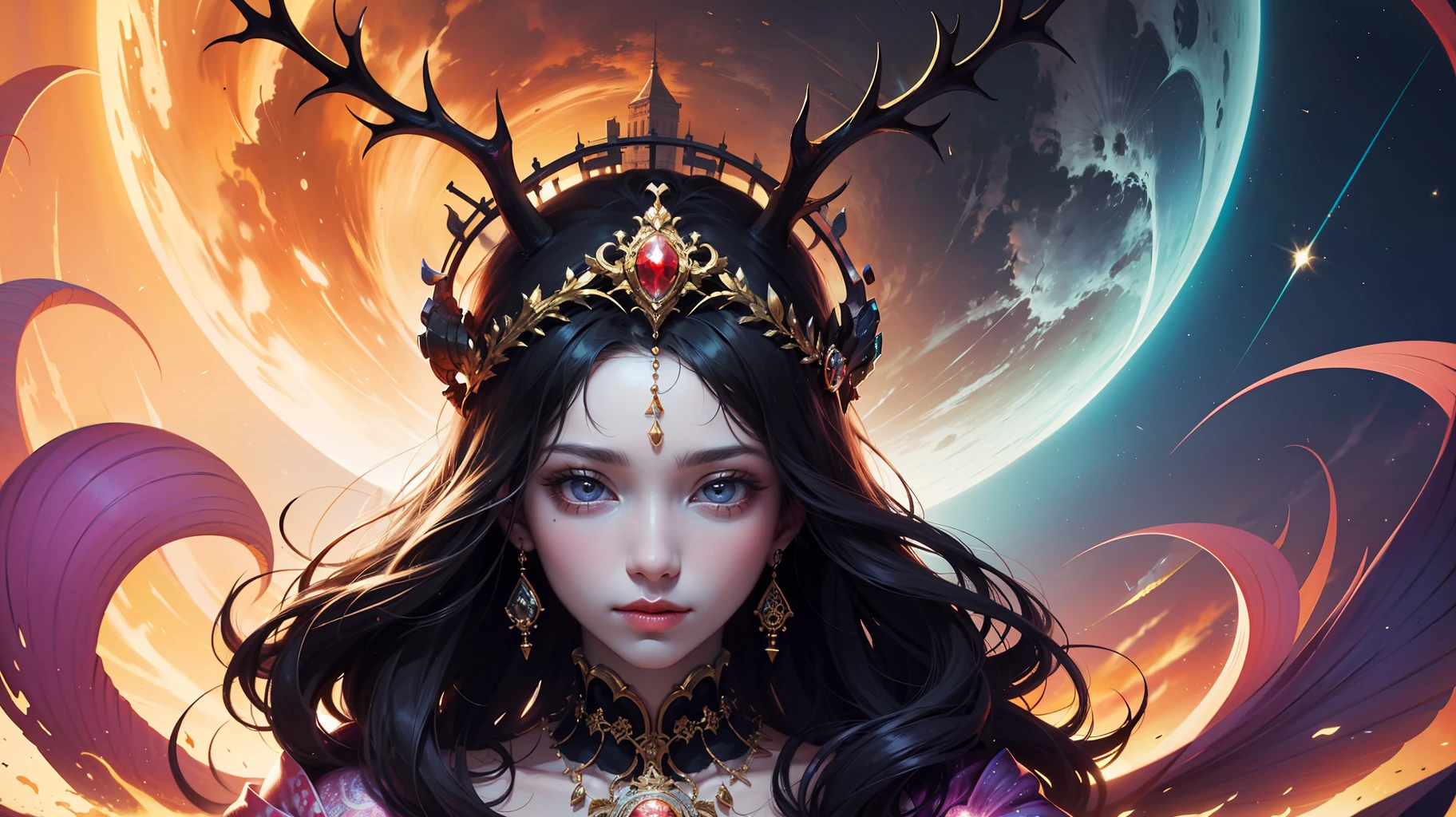 COLORFUL，Master composition，Focus on key people， photorealistc，master masterpiece， prizewinning-winning， best quarity， master masterpiece， Hyper detailed， 8K， 极其详细的 CG Unity 8k 壁纸， sophisticated， highly detaild， lifelike，"Psychedelic painting of a staghorn octopus standing in front of a colorful swirl，Fractal tentacles，Large antlers ，Detailed scales，Smooth and shiny colored skin"，Background of many filled gemstones，Wheels within wheels，Very Detail，light and shadow，wavy，Many-layered，foreground、far view、fractal thunder dan mumford，Dammford and Alex grey style，Psychedelic surrealist art，Surrealist psychedelic design，dream art style，Illusion psychedelic art，Infinite psychedelic waves，inspired by Cyril Rolando (Cyril Rolando)，Authentic ripple structure，psychedelic art style，psychedelic art，psychedelic illustration，zentangle，Mandala，colourised，（lifelike：1.4），