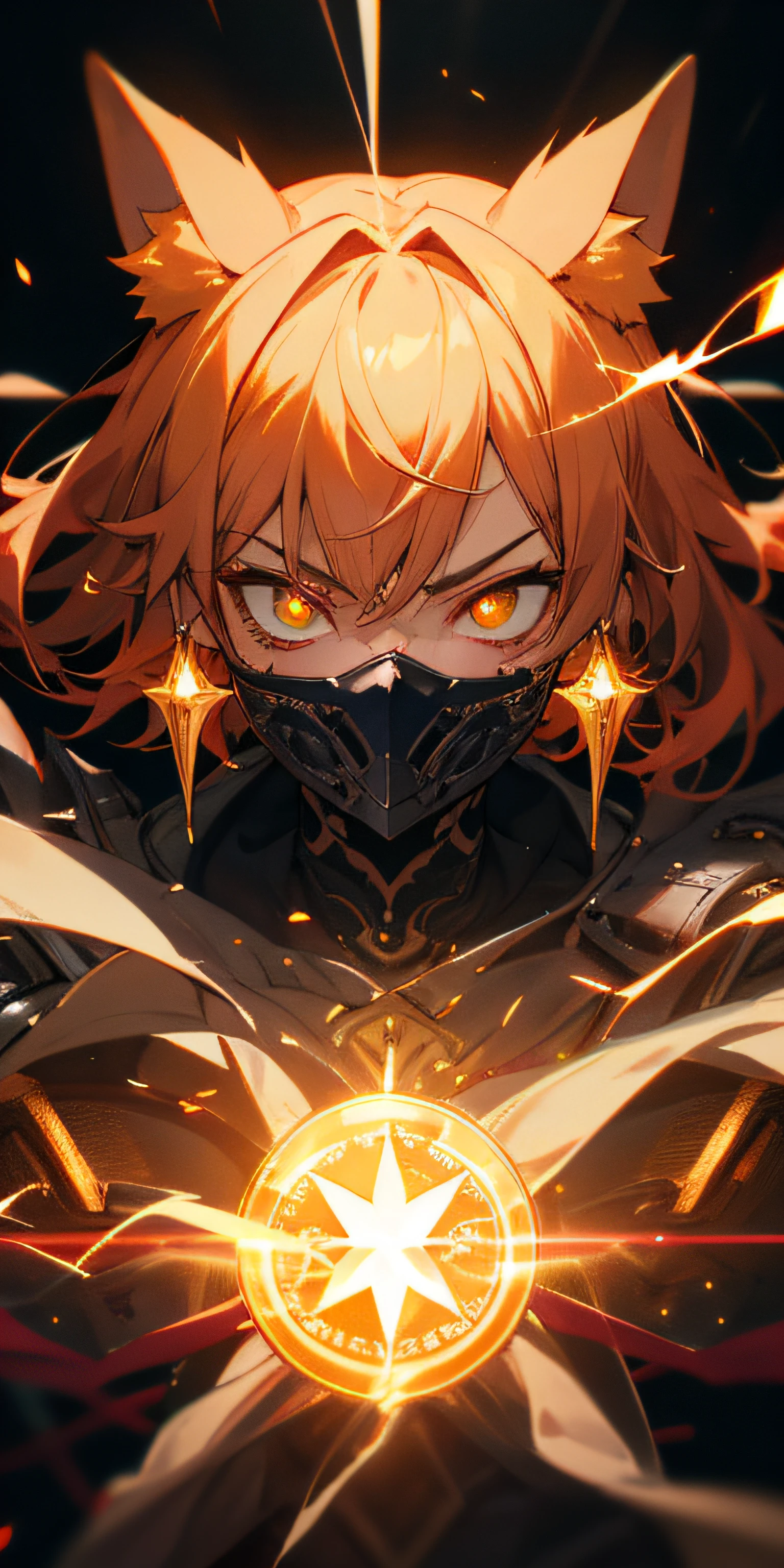 Masterpiece Anime Robot beutiful flower ice skin golem cat girl magic, aesthetic_eyes, detailed eyes, demon horn, mask, wings, glowing, random fantasy hair, multicolored hair, body detailed, random very angry face, detailed face, Saenyo Ancalagon Anthropomorphic majestic Guardian | Portrait | finely detailed obsidian and Diamond armor | cinematic lighting | intricate filigree metal design | 8k | unreal engine | octane render | ahegao, detailed face, highly detailed, fantasy background, blush, cat_ears_earrings hair_ornament highres jewelry triple_earring, detailed all, solo, fightning stance, magic circle, electrification, lightning effect, ray tracing, detailed all, show your ability A.I, 4K Ultra HD. add face mask, add fullface mask, mouth and nose covered by mask, glowing eyes, amber hair, particle glowing, 4K Wallpaper,