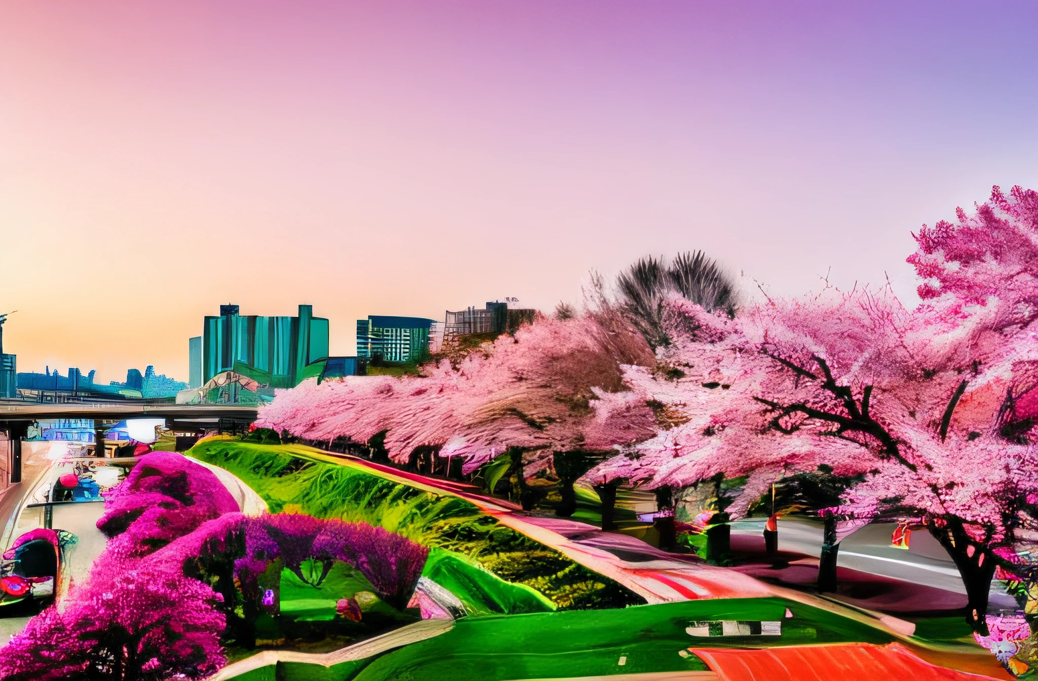 there are many trees that are blooming along the side of the road, Cherry blossom tree, sakura tree in background, sakura season, Cherry blossom tree, sakura bloomimg, lush cherry blossom trees, sakura tree in background, Cherry Blossoms, lots of sakura flowers, giant cherry trees, beautiful iwakura, cherry blossoms in the wind, Cherry Blossoms, cherry blossom