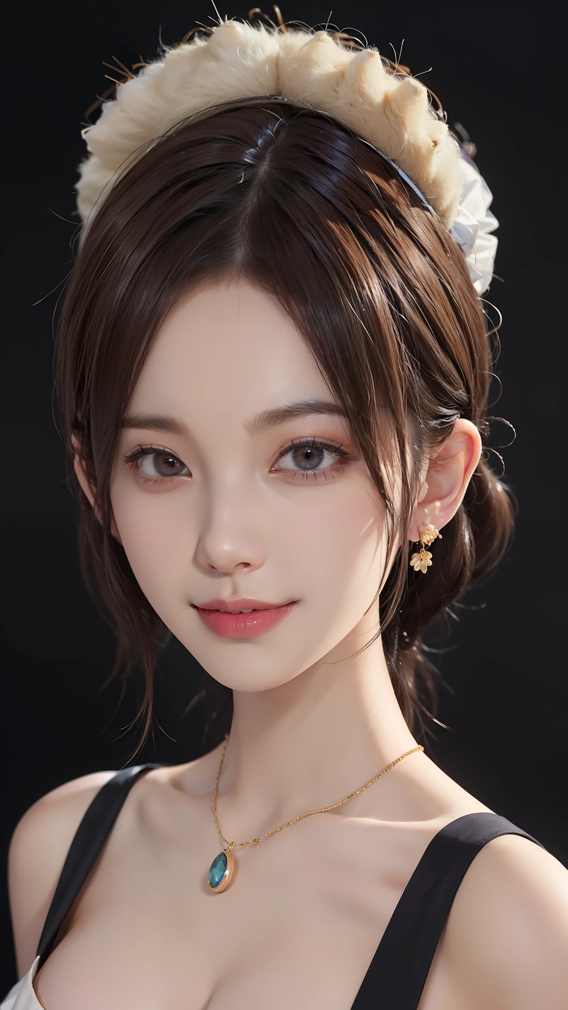 Masterpiece, Best Quality, Portrait of 1girl,Korean woman,(Masterpiece, Pretty person,Polluted smile),Virtual YouTube,Detailed skin texture, Detailed cloth texture, Beautifully detailed face, Masterpiece, Clavicle,