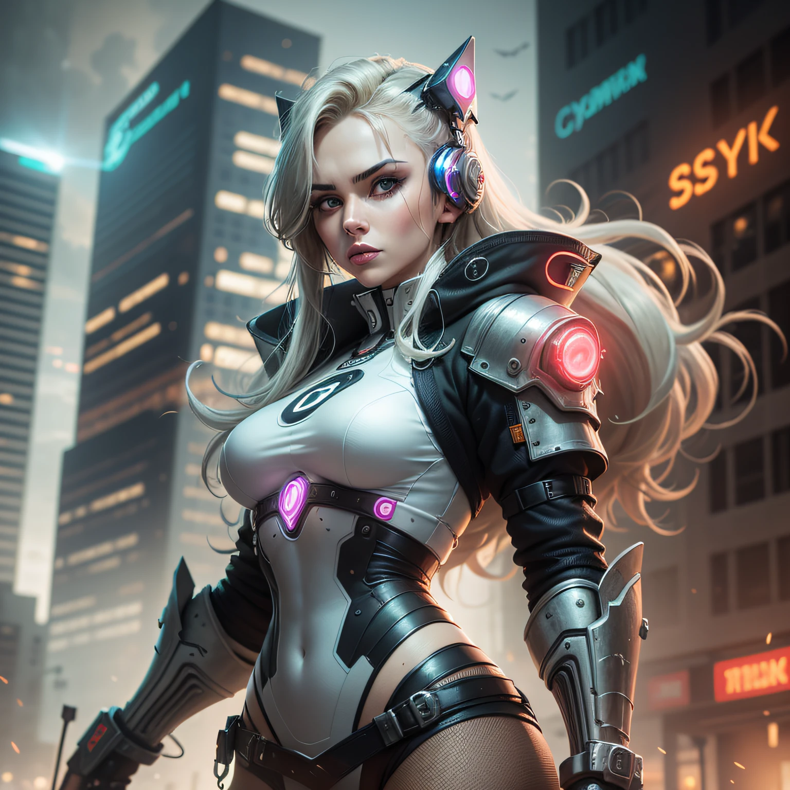 Welcome to a world of realism and fantasy, where beauty and technology meet in a masterpiece of the game. Inspired by artists like Phil Koch and Joseph Christian Leyendecker, this is a unique immersive experience that will transport you to the dystopian future of the Cyber Punk universe. You will find yourself in front of an impressive figure: a mature Brazilian woman, with a perfect and symmetrical face, with detailed eyes that shine with the energy of technology. Dressed in clothes from the Cyber Punk universe, she is a cybernetic warrior, with implants in her head and body that grant her incredible abilities. Armed to the teeth, she's ready to take on any challenge the night town of Cyber Punk might throw her way. With her arsenal of futuristic weapons and cybernetic abilities, she is a force to be reckoned with in a world where technology is ubiquitous. With incredible graphics that combine elements of realism and fantasy, this is a masterpiece of the game that will transport you to a world of advanced technology and relentless action. Feel the adrenaline rush as the cybernetic warrior races through the dark streets of the city, facing dangerous enemies and navigating the challenges of the futuristic world. With an engaging story and memorable characters, you'll be taken into a dystopian universe where technology is the key to survival. This is a masterpiece of the game that will challenge your skills and your imagination, providing a gaming experience like no other. Venture into this night town of Cyber Punk and discover the secrets of the cyber warrior.
