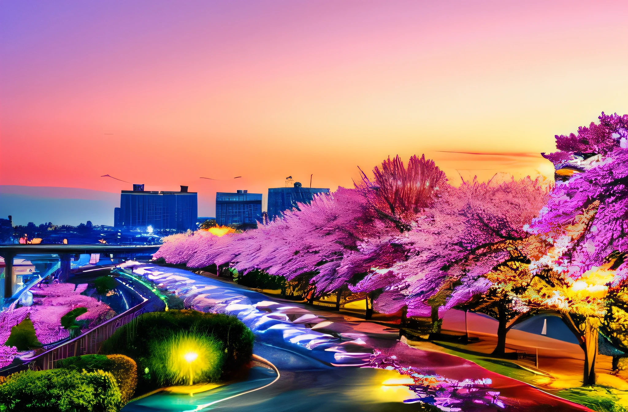 there are many trees that are blooming along the side of the road, Cherry blossom tree, sakura tree in background, sakura season, Cherry blossom tree, sakura bloomimg, lush cherry blossom trees, sakura tree in background, Cherry Blossoms, lots of sakura flowers, giant cherry trees, beautiful iwakura, cherry blossoms in the wind, Cherry Blossoms, cherry blossom