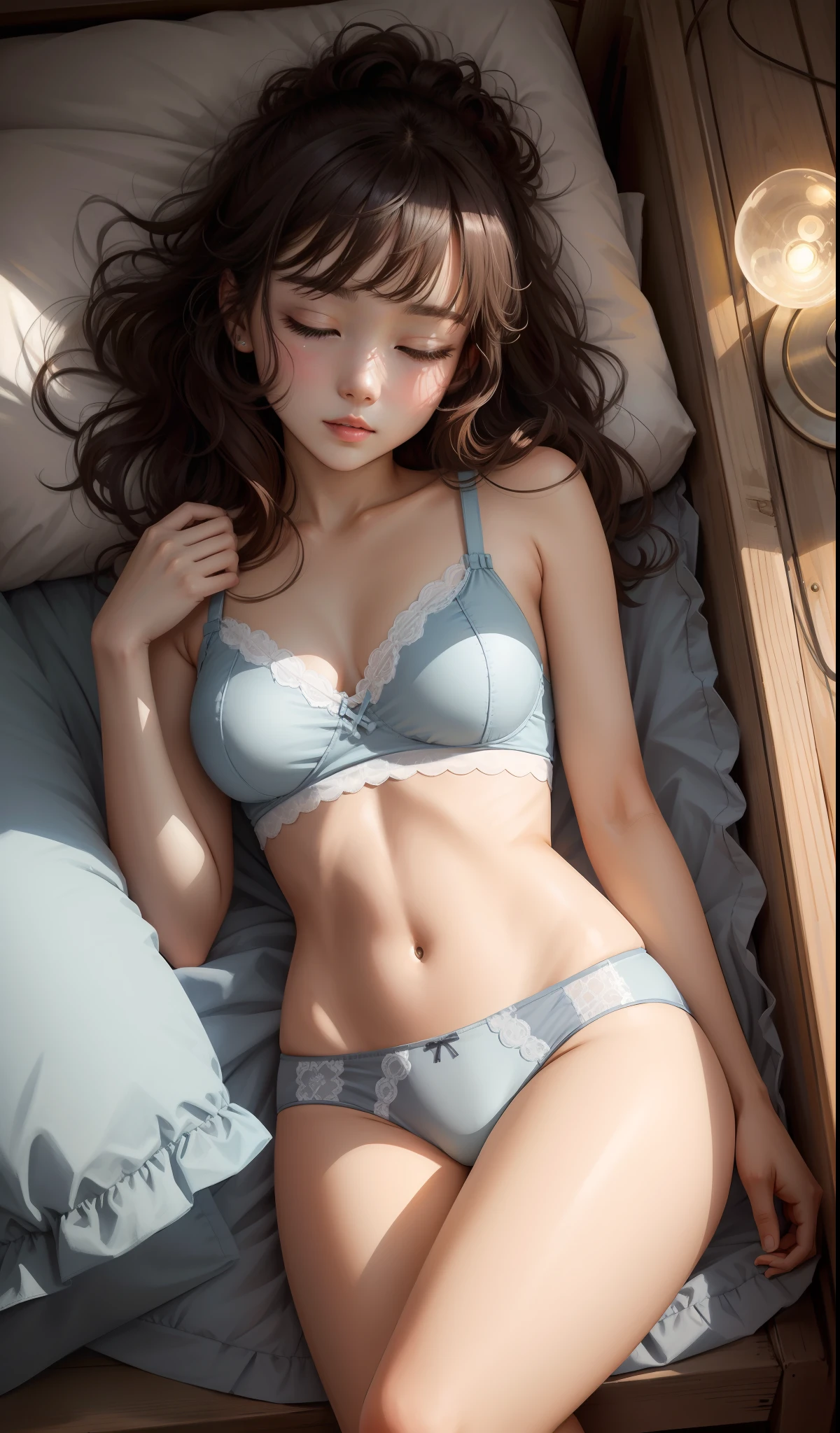 sleeping girl、19歳、Realstic、Underwear、In the midst of change、brownd hair、Fair Skin、a Pretty、(Young Girl)、