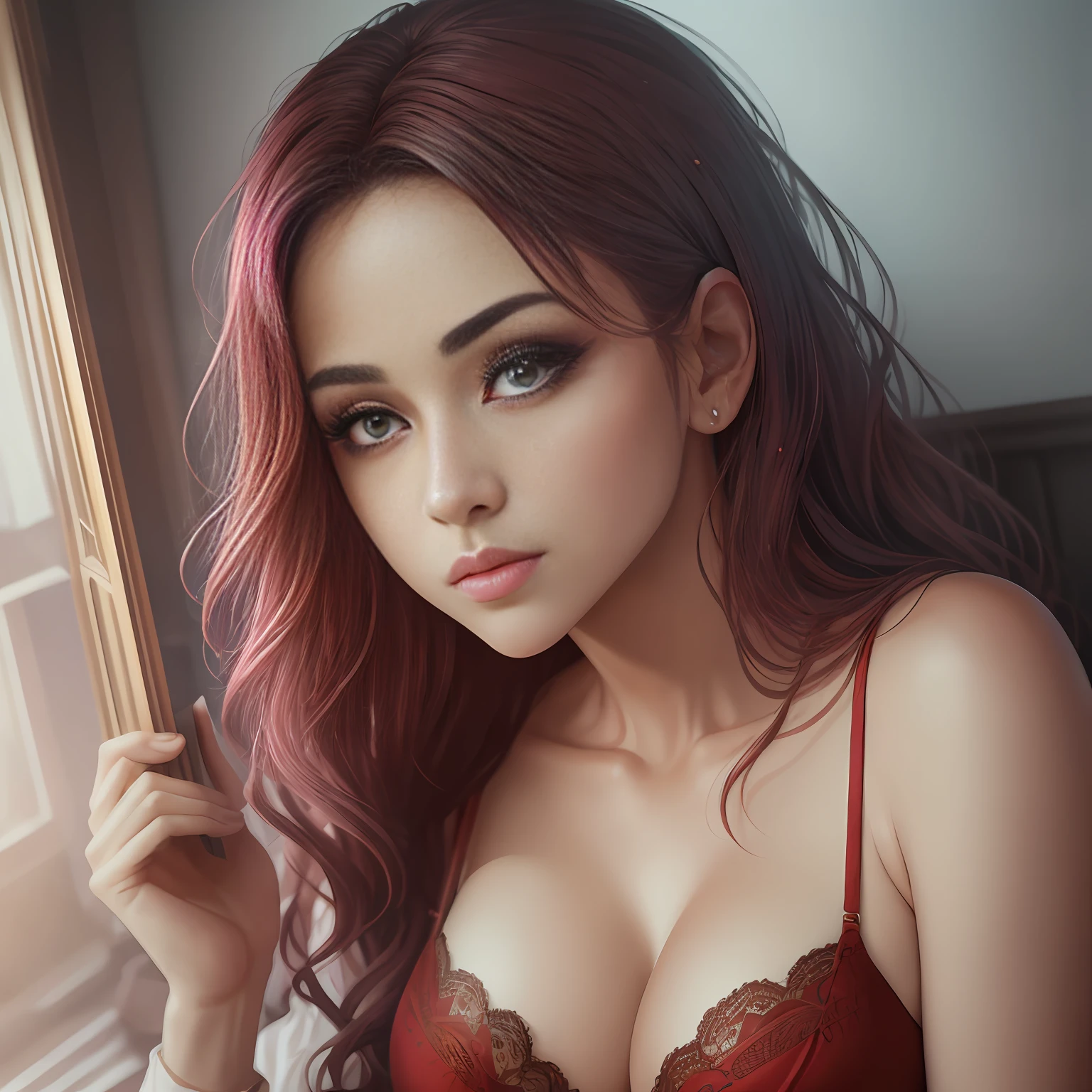 extremamente detalhado CG unidade papel de parede 8k, obra-prima, melhor qualidade, incredibly detailed illustration, perfect illumination, mulher deslumbrante, cabelos longos e sensuais, vestindo roupas brancas, telefonando em um telefone antigo vermelho dos anos 80, high resolution, 4K, Full HD