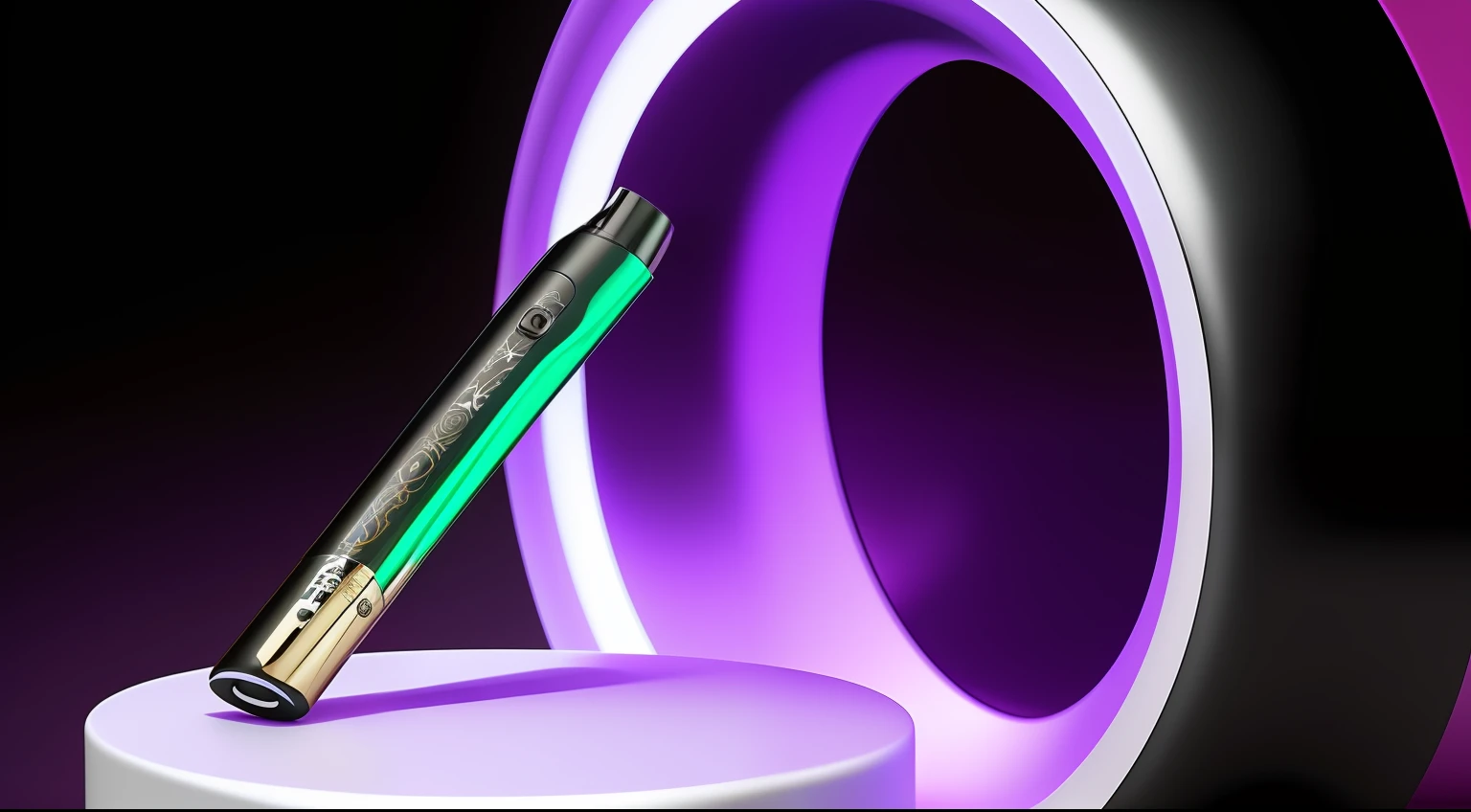 There is an e-cigarette with purple pearl paint,Place on top of a black object, high quality topical render, art render,Give e-cigarettes a more mechanical feel,The shape does not change --auto