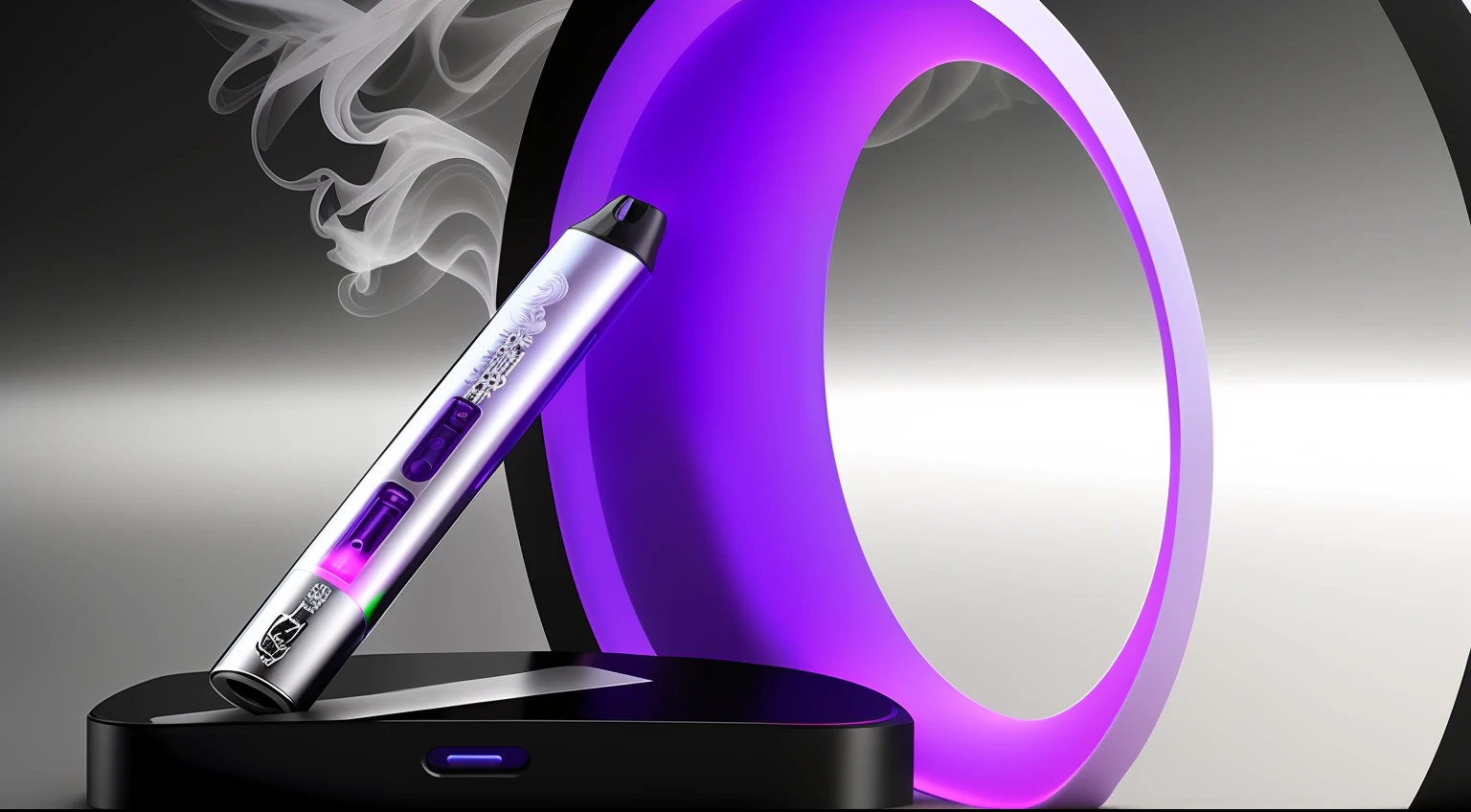 There is an e-cigarette with purple pearl paint，Place on top of a black object, high quality topical render, art render，Give e-cigarettes a more mechanical feel，The shape does not change --auto