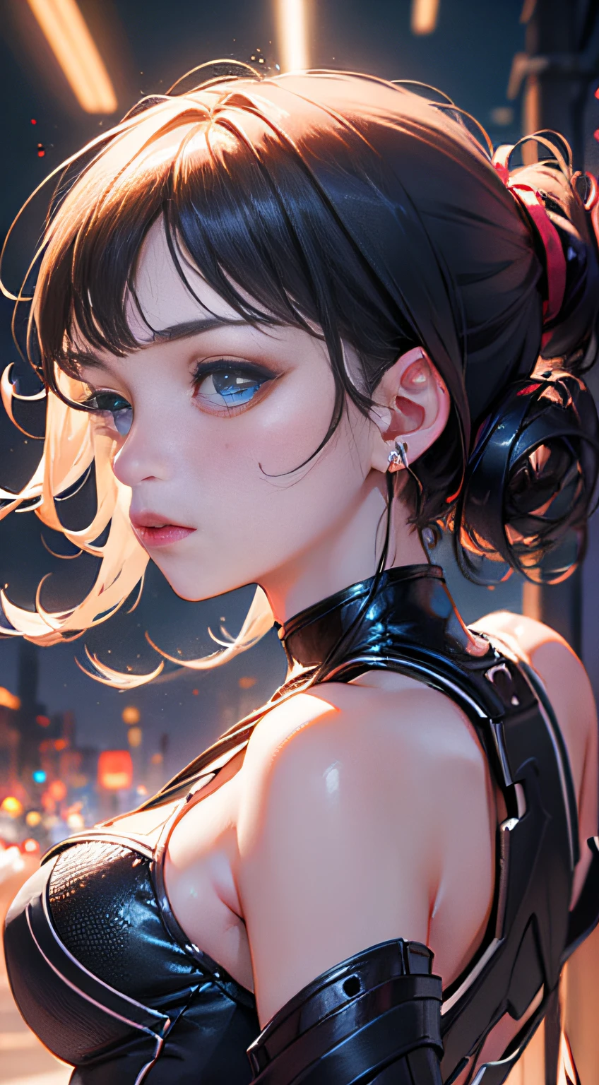 (solo girl:1.2,shot from back,dynamic pose:1.1),(Swirling Large Head:1.3), best quality, high resolution, cinematic, movie still, dramatic lighting, texture-rich