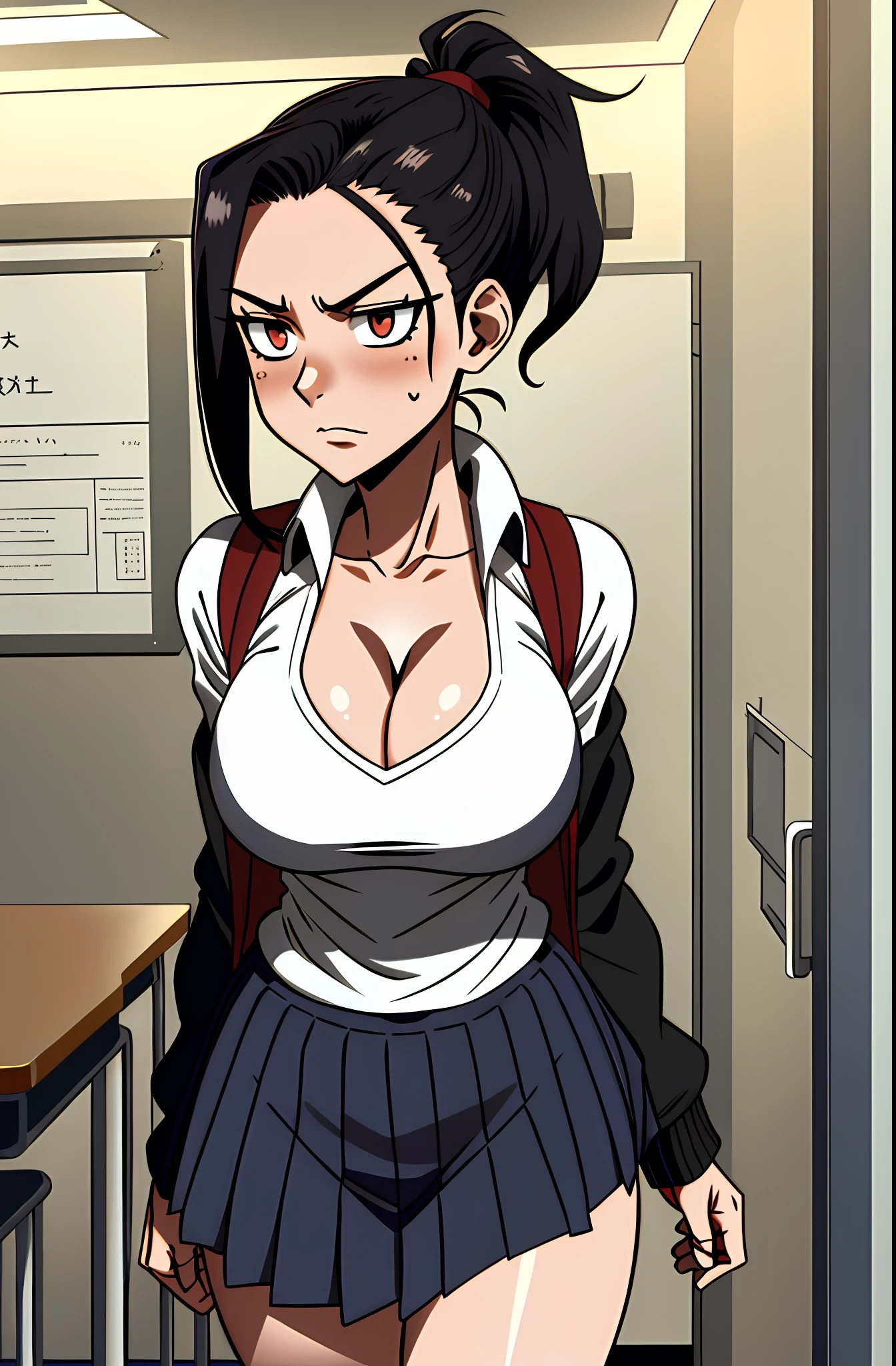 Horikoshi Kouhei , Nonsensers, Boku No Hero Academy, Highres, Solo, Yaoyorozu Momo, School uniform, Big breasts, ponytail, neckline