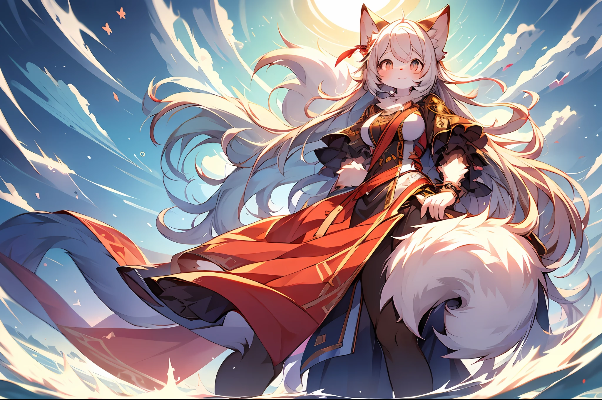 wolf_girl,detailed_fluffy_fur,kemono,uploaded_on_e621,anthro,furry_female,long_hair,masterpiece,best quality,solo,1girl.
floating_island.