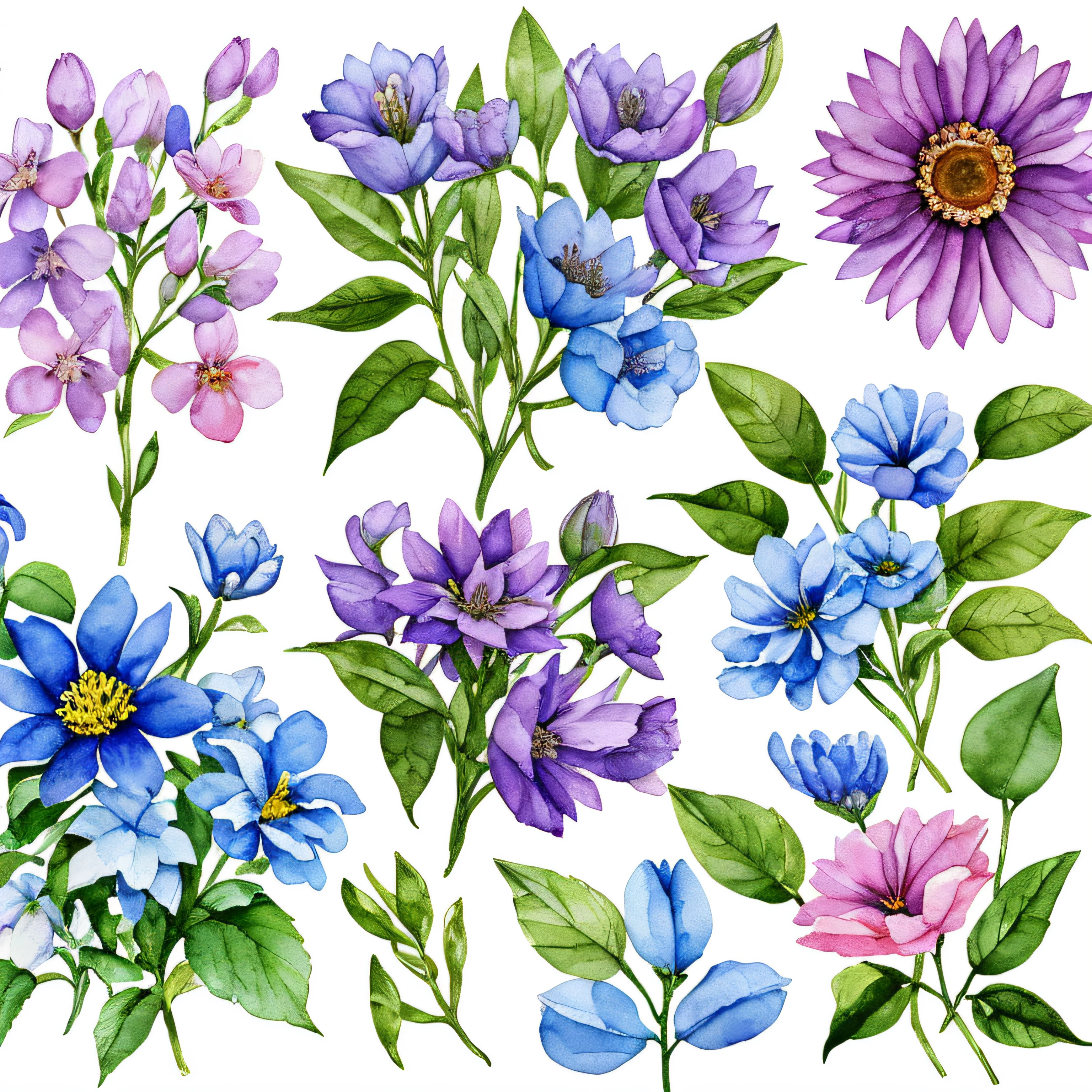 wildflower bundle isolated, watercolor, on completely white background, pastel colors, –ar 2:3 --auto