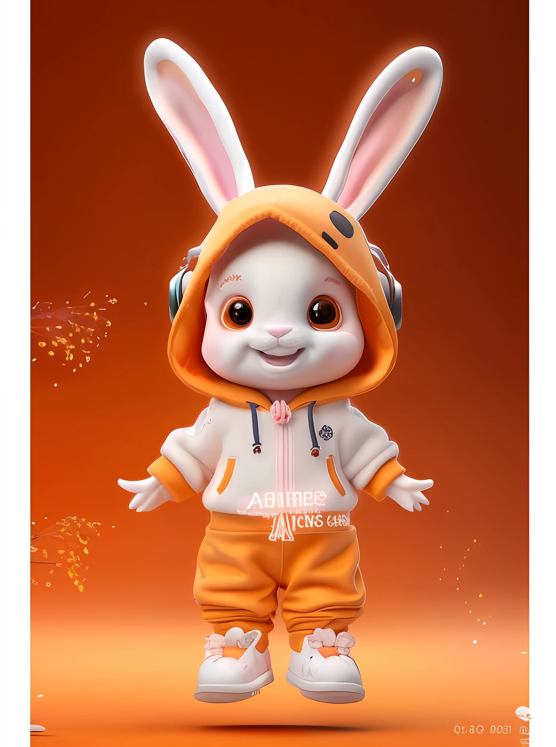 a close up of a toy bunny wearing a hoodie and headphones, bunny suit, cute anthropomorphic bunny, ultrarealistic sweet bunny girl, lovely digital painting, wearing a bunny suit, cute cartoon character, rabbt_character, 2023 4k, q posket, cute 3 d render, good smile company anime style, vinyl toy figurine --auto
