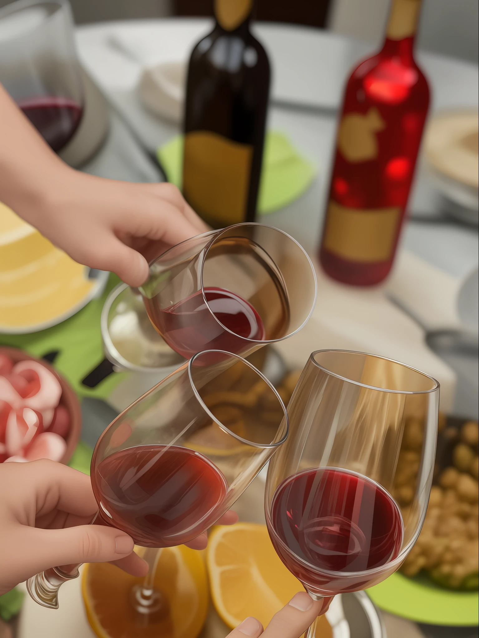 Clink glasses with a goblet filled with red wine