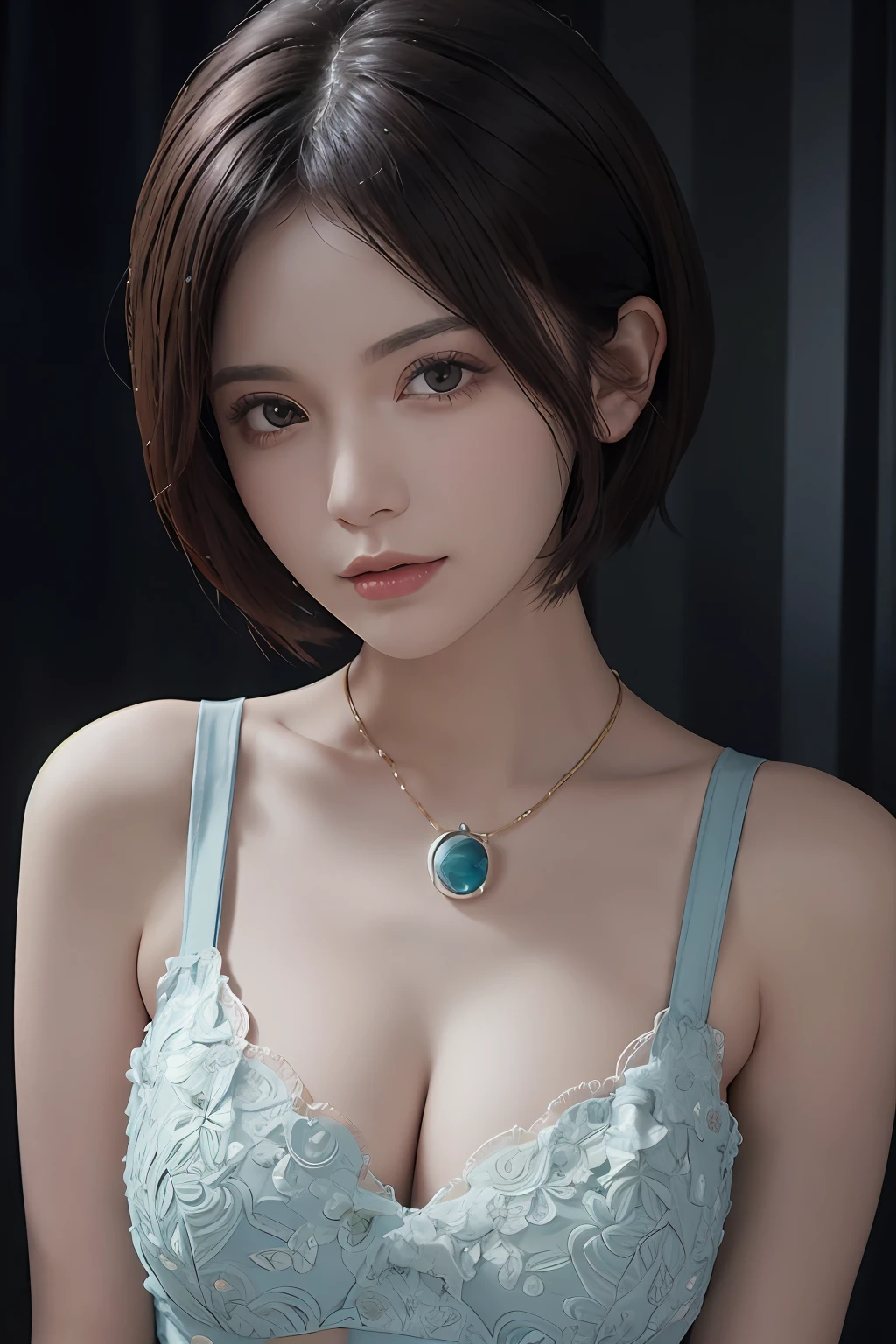 (8k、pfotorealistic、RAW Photography、beste Quality: 1.4)、(1girl)、Beautiful Faces、(realstic face)、(dark short hair、short haired:1.3)、Beautiful Hairstyle、realistic eye、Beautiful details、(realistic skin)、Beautiful skin、、Absurdres、irresistible、Ultra high Resolution、ultra Realistic、High Accuracy、the golden ratio、full body photos、(genshin、Impact)、yae、miko、crystalfly、breasts