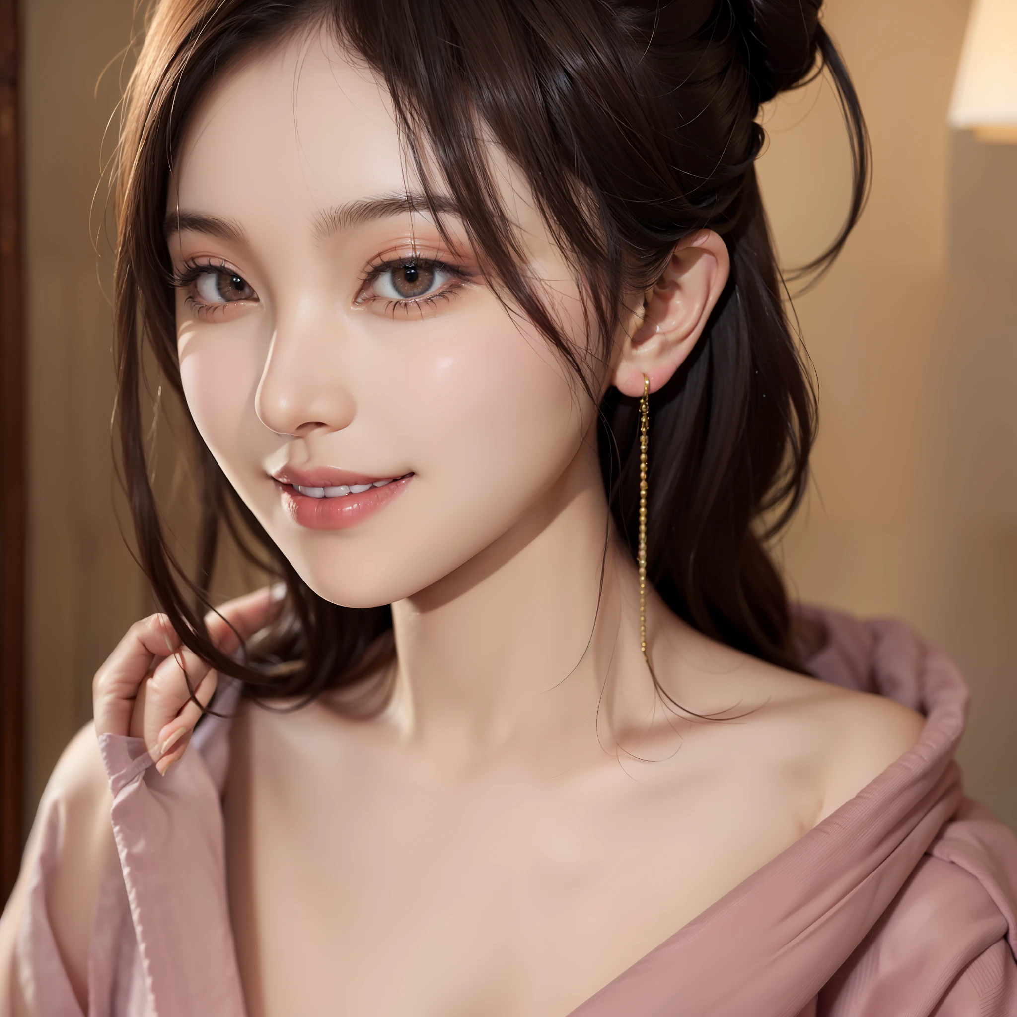 Masterpiece, Best Quality, Portrait of 1girl,Korean woman,(Masterpiece, Pretty person,Polluted smile),Virtual YouTube,Detailed skin texture, Detailed cloth texture, Beautifully detailed face, Masterpiece, Clavicle,