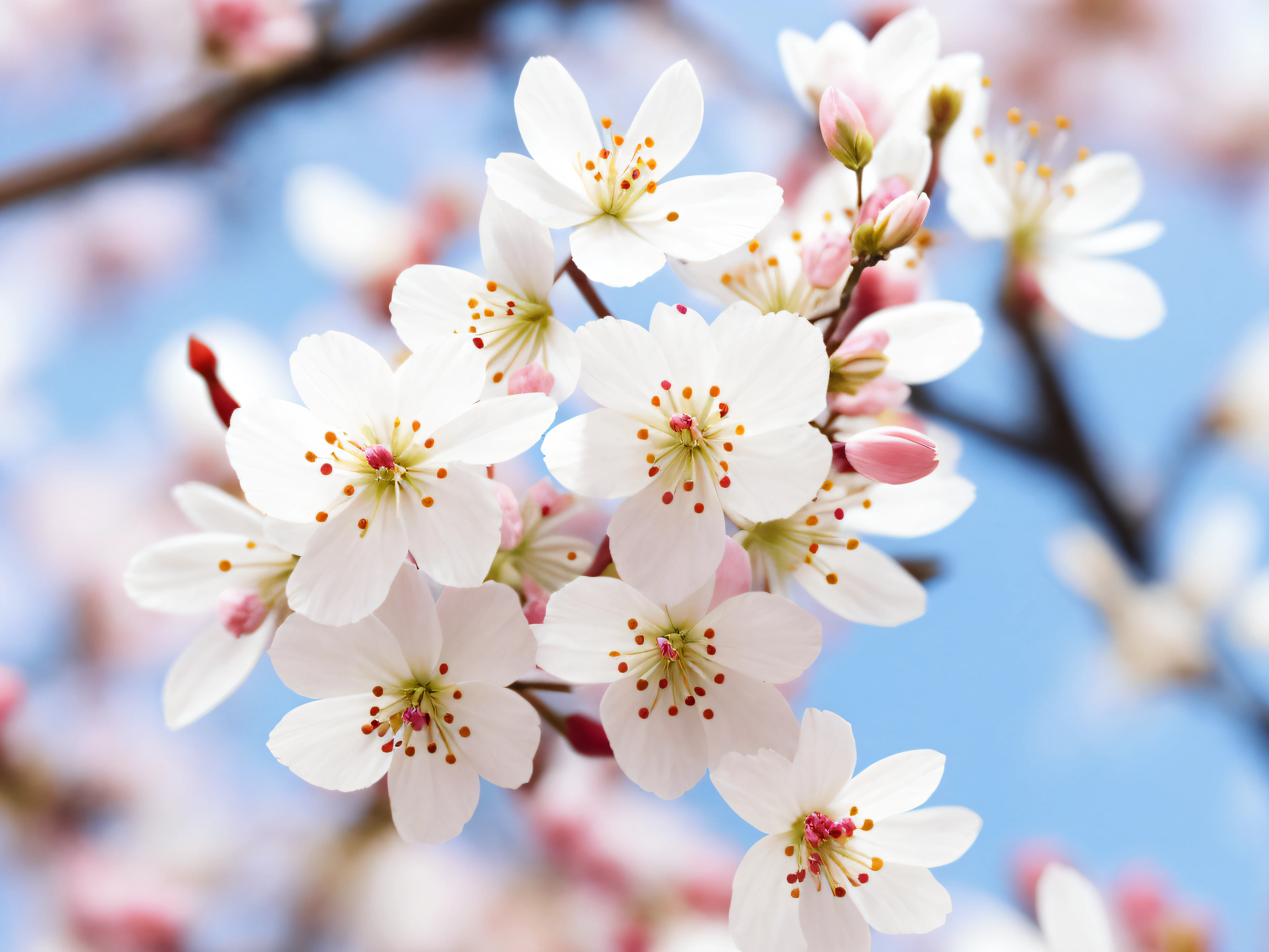 there is a close up of a bunch of white flowers, sakura flower, sakura bloomimg, sakura flower, cherry blossom, blossom sakura, Cherry Blossoms, sakura season, sakura kinomoto, cherry blossom petals, blossoms, SAKURA, cherry-blossoms-tree, lots of sakura flowers, Cherry blossom tree, cheeryblossom, Cherry blossom tree, sakura blooming on background