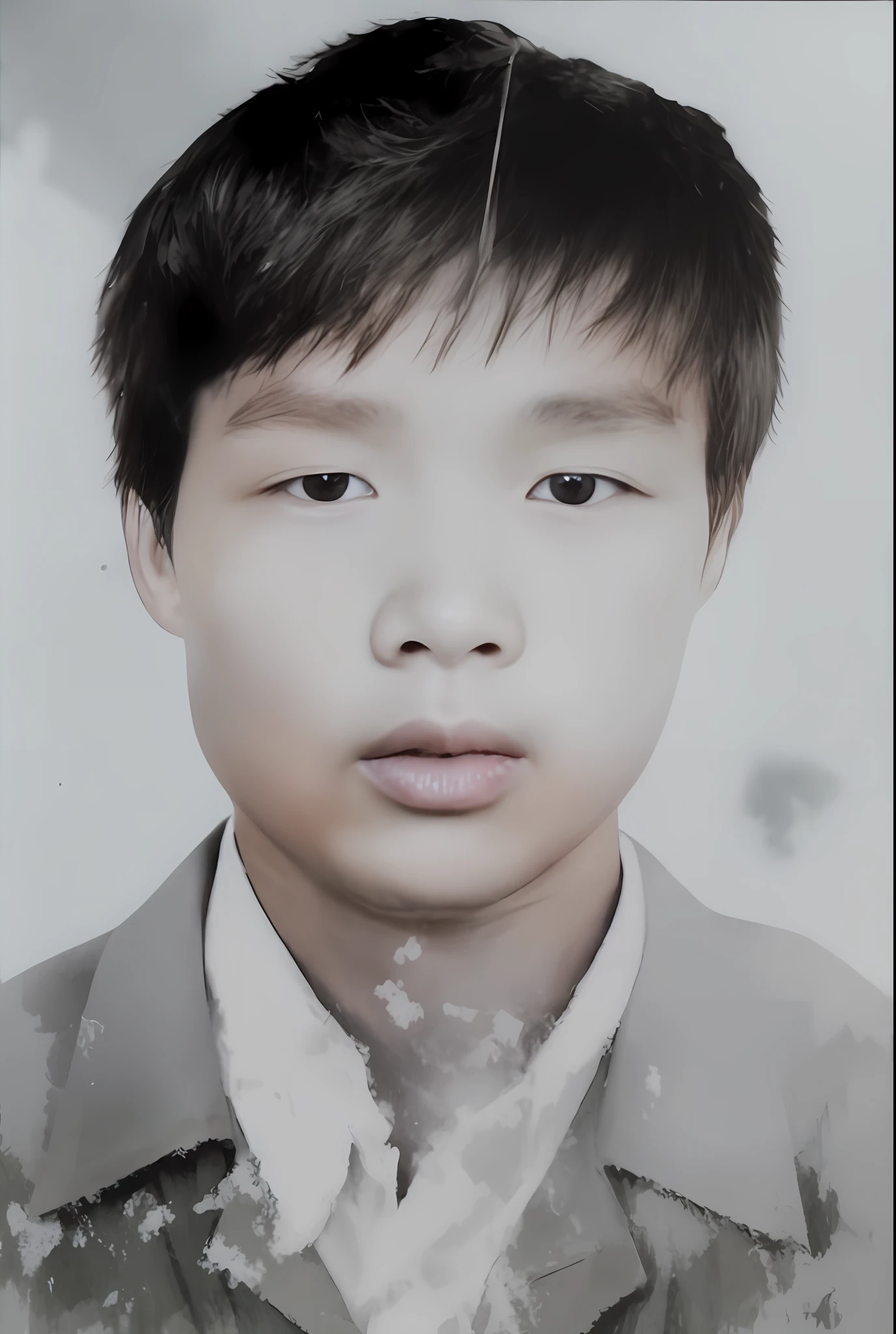 there is a young boy with a tie and a shirt, inspired by Zhang Kechun, yanjun cheng, ruan jian, mingchen shen, Author:Zhang Kechun, inspired by Zhang Xiaogang, wenjun lin, yihao ren, inspired by Wang Ximeng, yangjun chen, wei wang, xue han, wu liu, chengwei pan