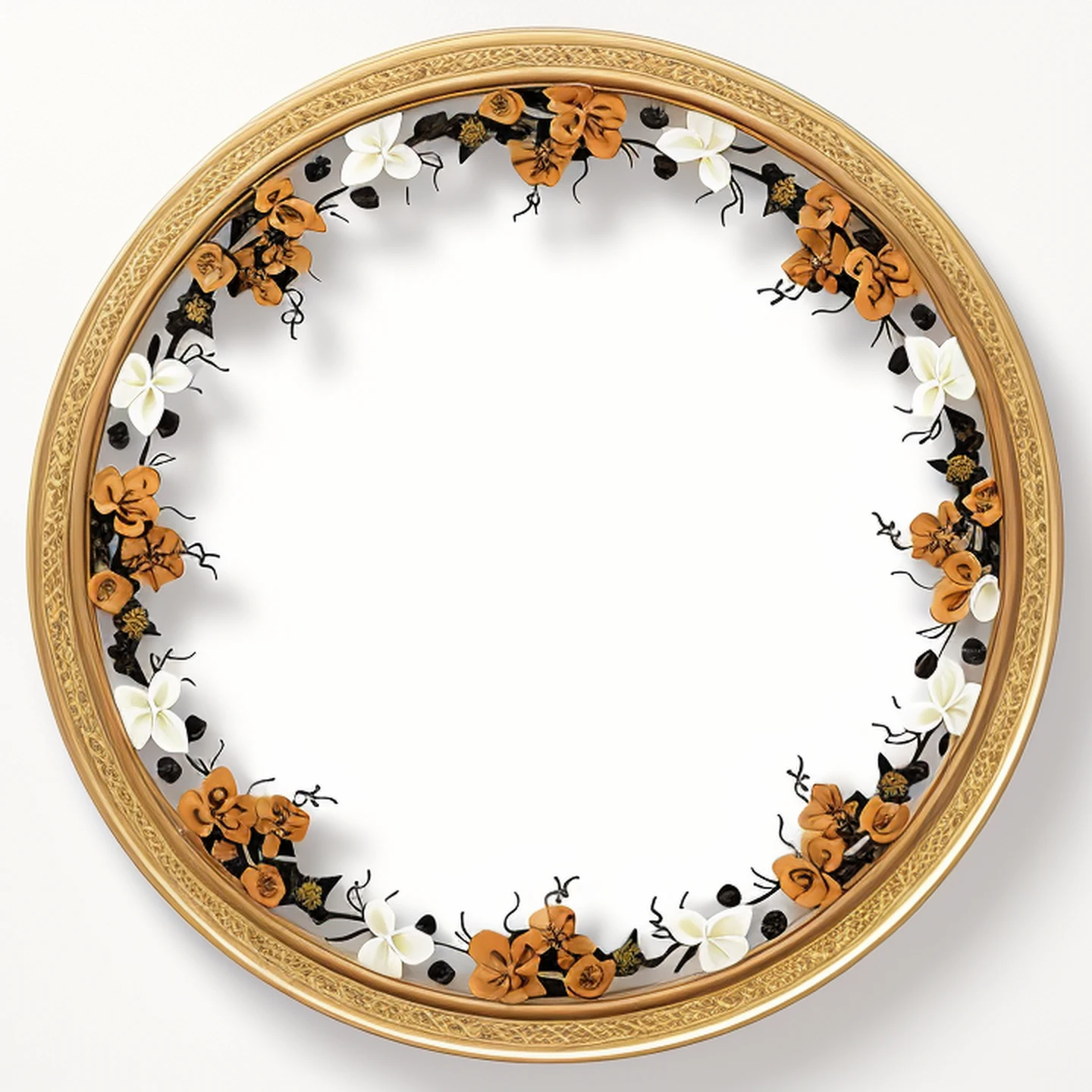 a close up of a circular frame with flowers and leaves, flower frame, round design, decorative frame, round background, white frame border, decorative border, white border frame, round design, filigree frame, ornamental halo, round window, very round, round format, circular shapes, art nouveau frame, ornate border frame, floral lacework, art piece frame, fractal frame
