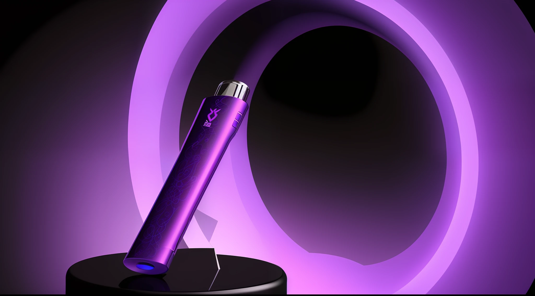 There is an e-cigarette with purple pearl paint，Place on top of a black object, high quality topical render, art render，Rejuvenating appearance color，Smooth appearance，Simplicity，The shape does not change --auto