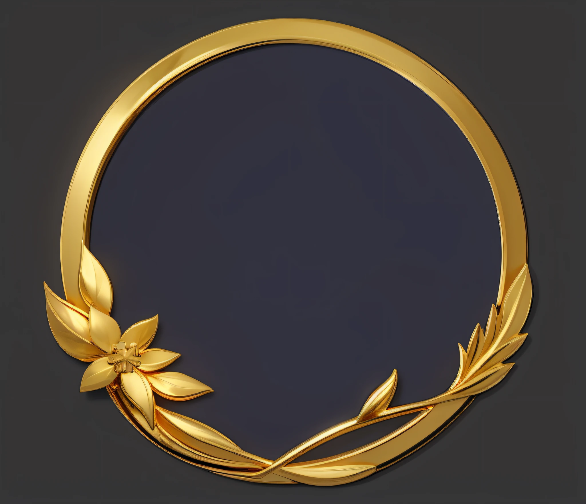 a gold wreath with flowers and leaves on a black background, golden circlet, flowers and gold, game icon asset, logo without text, game asset, realistic gold, gold flowers, gold elements, game icon stylized, gold gilded circle halo, round background, gold decoration, golden frame, ouroboros, ornate borders + concept art by theCHAMBA, gold medal, gold noble