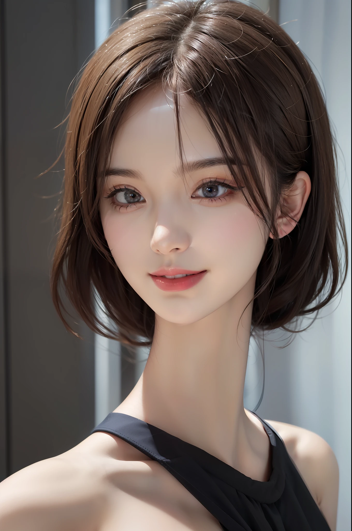 Masterpiece, Best Quality, Portrait of 1girl,Korean woman,(Masterpiece, Pretty person,Polluted smile),Virtual YouTube,Detailed skin texture, Detailed cloth texture, Beautifully detailed face, Masterpiece, Clavicle,