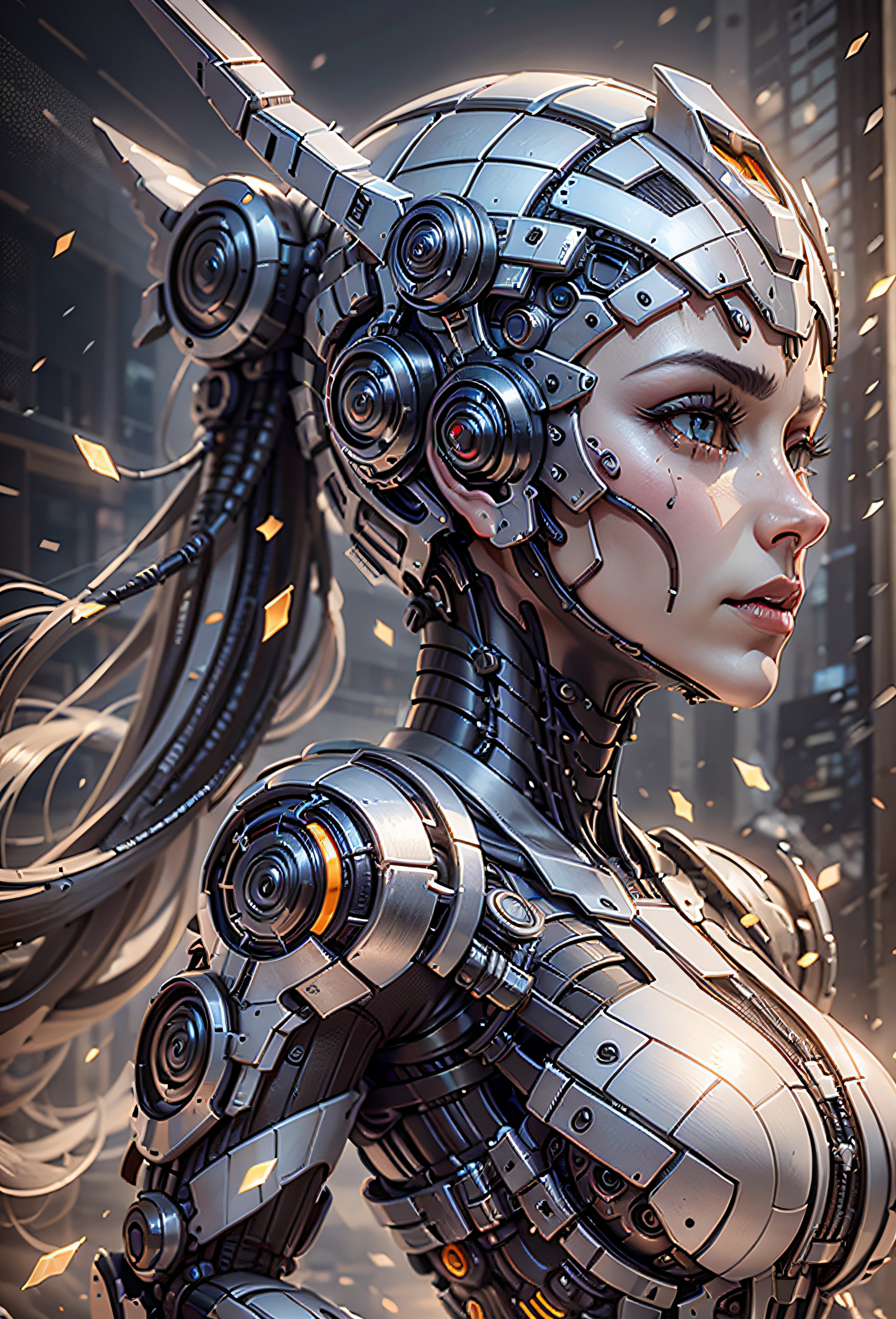 renderização 3d complexa ultra detalhada de um lindo perfil de porcelana rosto de androide, ciborgue, robotic parts, 150 mm, Beautiful soft studio light, Anel luminoso, detalhes vibrantes, cyberpunk luxuoso, renda, hiper-realista, anatomic, facial muscles, electric red cables, microchip , elegante, fundo bonito, octane rendering, Estilo HR Giger, 8k, melhor qualidade, obra-antes, illustration,, extremamente delicado e bonito, extremamente detalhado, CG, unidade, papel de parede, (realista, fotorrealista: 1,37), unbelievable, finamente detalhe, obra-antes, melhor qualidade, arte oficial, papel de parede 8k de unidade CG extremamente detalhado, absurdos, incrivelmente absurdos, robot, metallic silver helmet, corpo inteiro, combat position