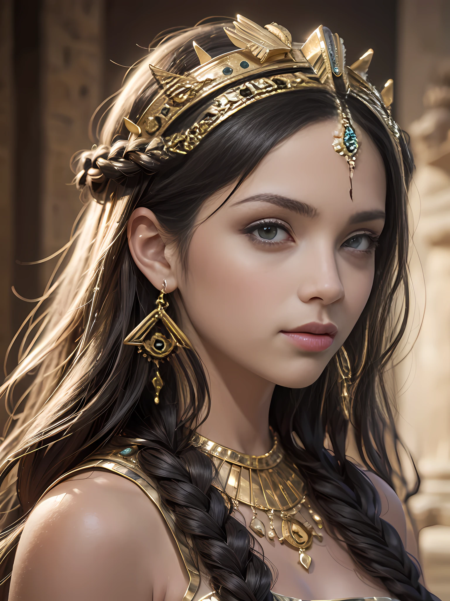 A mais alta qualidade, obra-antes, foto de fechar-em cima, foto RAW, de (Elegant ancient egyptian woman with long hair and braid in egyptian temple, com um gato fofo bonito), (Psicodelia), Ancient Egyptian costume, cleopatrah, (esfinge: 0,6), (Pyramids: 0,7), (pele altamente detalhada), tatuagens runas antigas, textura da pele, (retrato: 0,9), (rosto detalhado), olhos sedutores, temperatura de cor [propor|quente], Foco suave, diffused soft lighting, (retroiluminação: 0.8), fotografado em uma Nikon D850, lente de 50mm, abertura F/2.8, (increased exposure: 0.5), (detalhes altamente detalhados e intrincados), Minimal shadows, absurdos, grão de filme de 8mm