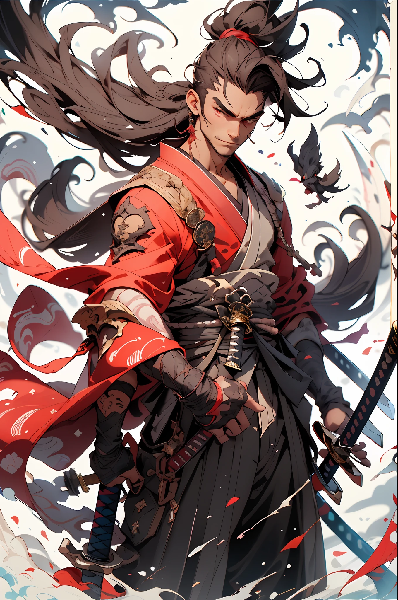 , arma, 1boy, black man, cabelo curto, foco masculino, espada, solo, roupas japonesas, segurando, segurando a arma, katana, segurando espada, bainha, , , mangas longas, , haori, , hakama, quimono, sheathed, corpo inteiro,
,,