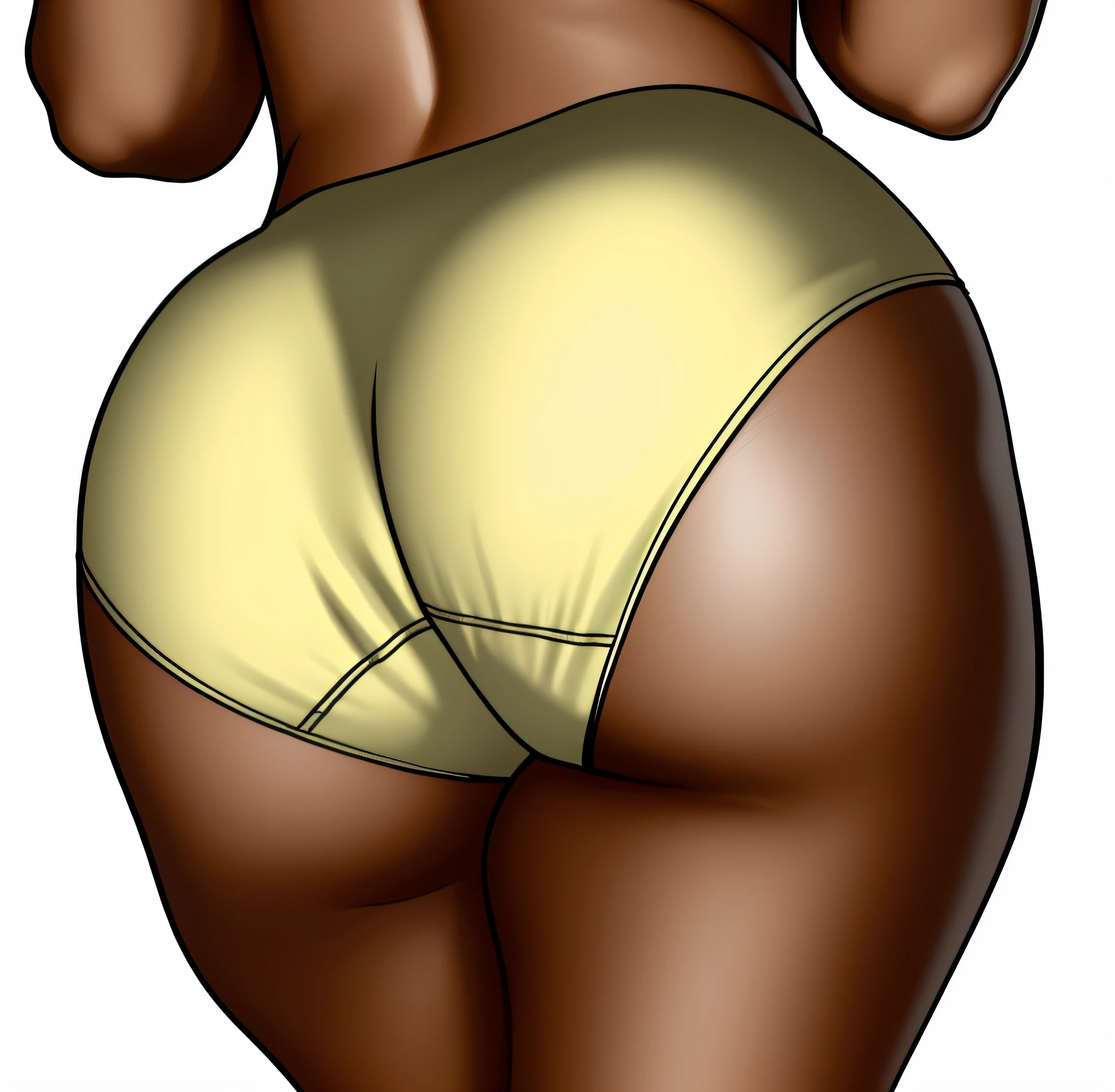 Thick Black woman in yellow cotton panties, realistic art style, intricate details