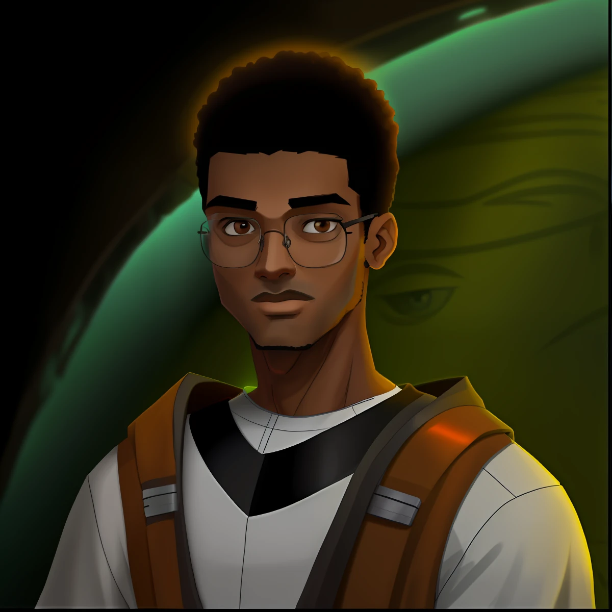 Young Arab boy, pele marrom, eye glasses, cabelo afro, roupas modernas, garoto colegial