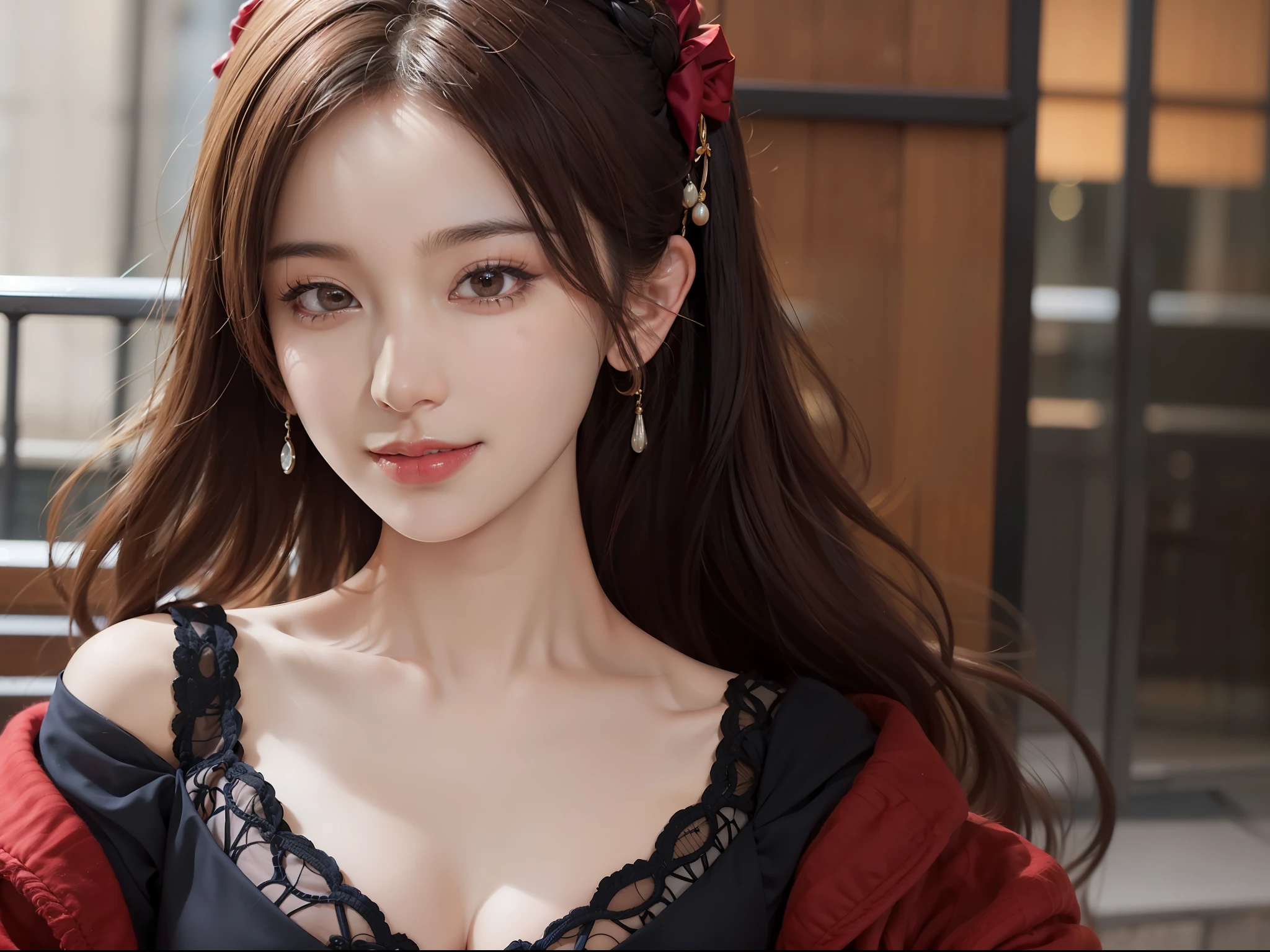 Masterpiece, Best Quality, Portrait of 1girl,Korean woman,(Masterpiece, Pretty person,Polluted smile),Virtual YouTube,Detailed skin texture, Detailed cloth texture, Beautifully detailed face, Masterpiece, Clavicle,