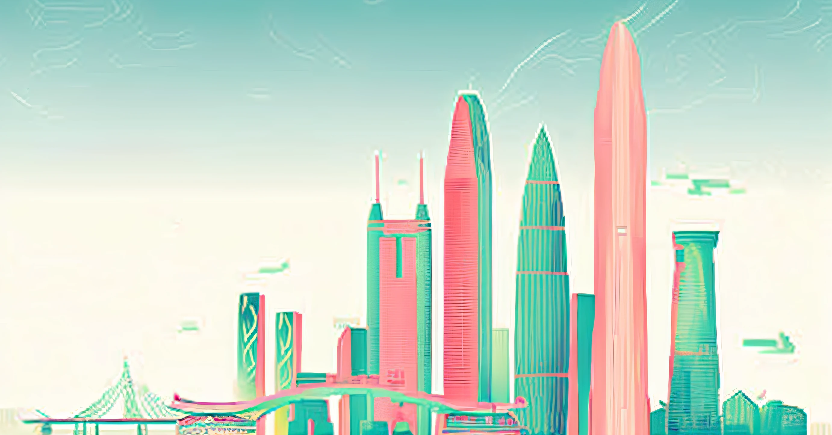 there is a picture of a city with a bridge and a boat, detailed digital illustration, flat illustration(Important vocabulary)(Important vocabulary), digital 2d illustration, detailed 2d illustration, Digital Illustration, 2d matte illustration, illustration detailed, 2d illustration, 2 d illustration, day cityscape, 2d Digital Illustration, shenzhen, stylized digital illustration, urban background, vaporwave city, digital art illustration,8k