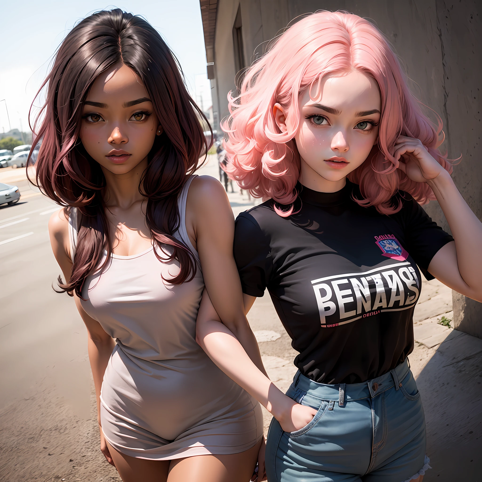 Melhor qualidade, Obra-prima, obra de arte,super detalhado, ultra definition, negra, 18 anos, cabelo rosa, cabelo rosa longo, cabelo rosa volumoso, cabelo rosa armado, cabelo rosa, pele preta, pele negra. --auto