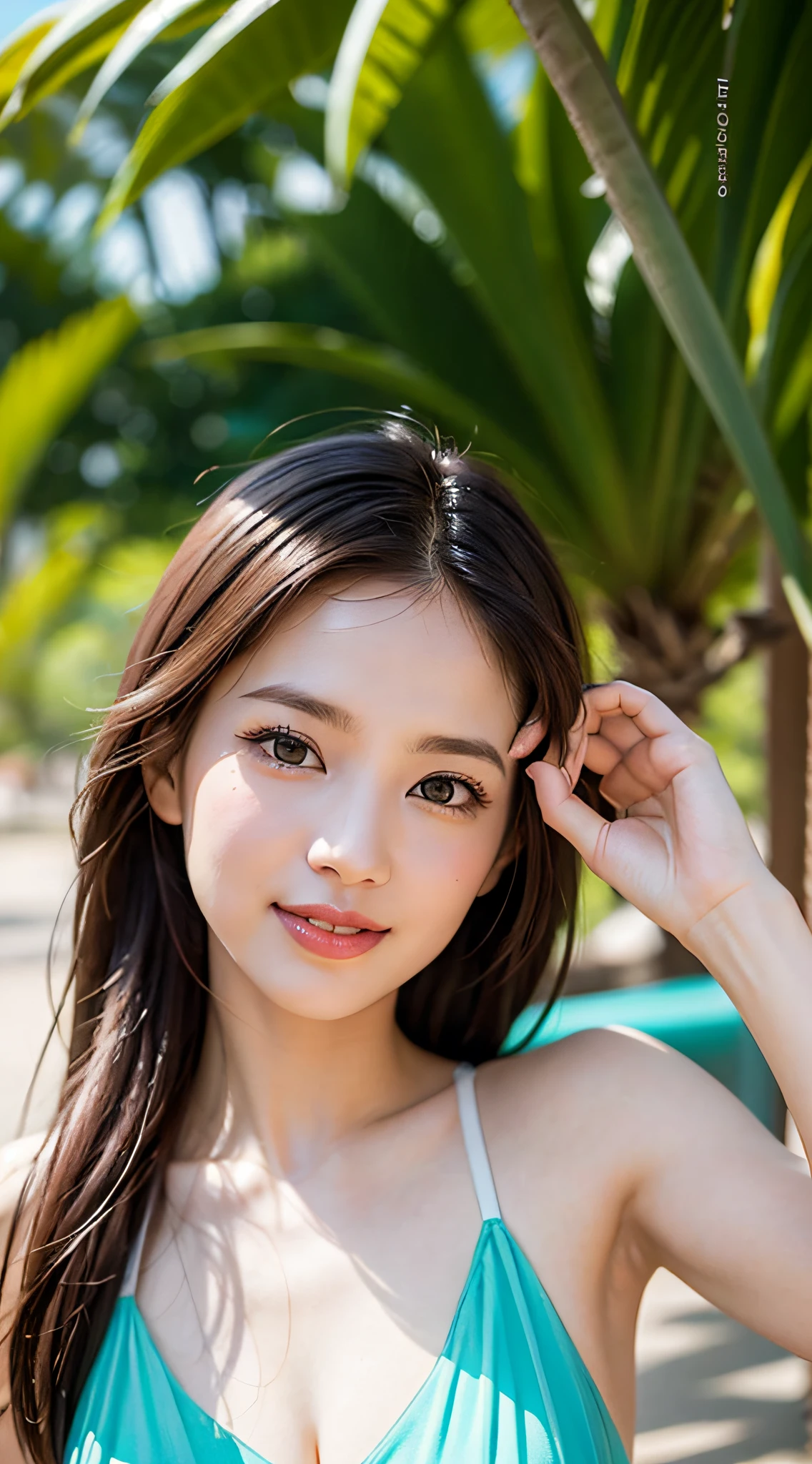 best quality,masterpiece,(photorealistic:1.4), (realistic:1.1), photorealistic, Hot summer days, you sweetest, Summer ∧∧∧ light and shadow ambiance,SanySanya beach, Ice cream, Summer fashion outfit, Sweet smile, panoramic composition, 8K,