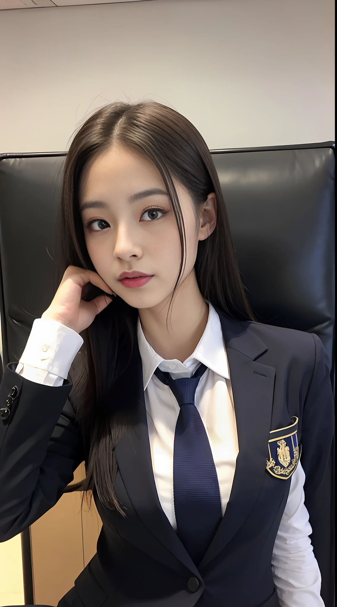 there is a woman in a white shirt and black tie posing for a picture, Surrealism female student, wearing a strict business suit, wearing a strict business suit, wearing a strict business suit, Surrealism female student, Office Wear, Realistic Young Gravure Idol, deayami kojima, japanese model, yoshitomo nara, wearing Japanese school uniform --auto