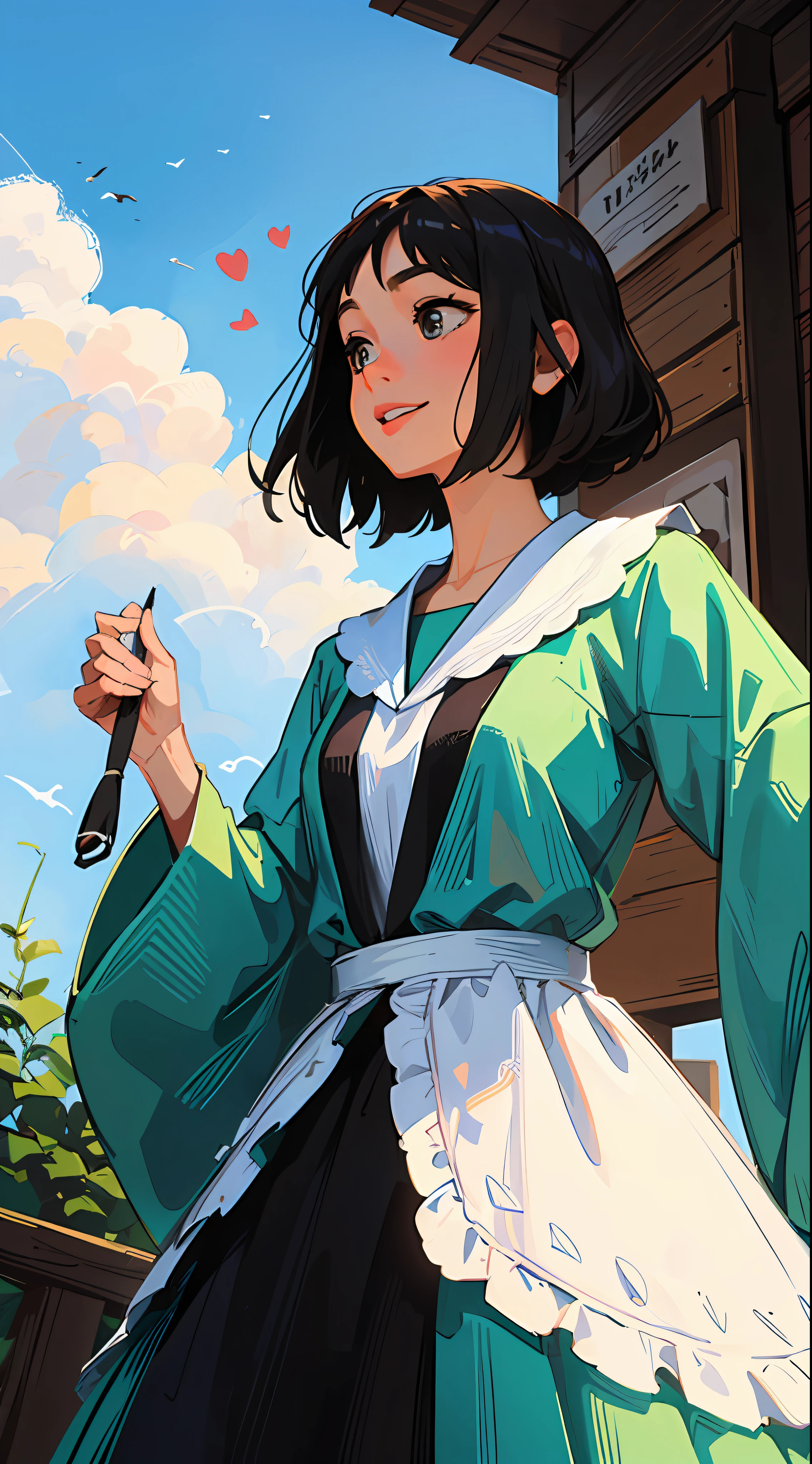 obra-antes, 1girl, (corpo inteiro), cabelos multicoloridos, \ceu azul e nuvens felpudas/ ornamento de cabelo da nota musical, heart-olhos em forma, sorriso leve, Ghibli-como cores, Ghibli-como cores, Ghibli-como cores, cinematic lighting, profundidade de campo, scharacter chart, Largo-Angle, Funciona antes, Funciona antes, anatomicamente correto, pele texturizada, super detalhe, de alta qualidade, Premiado, Alto, best qualidade, 8k