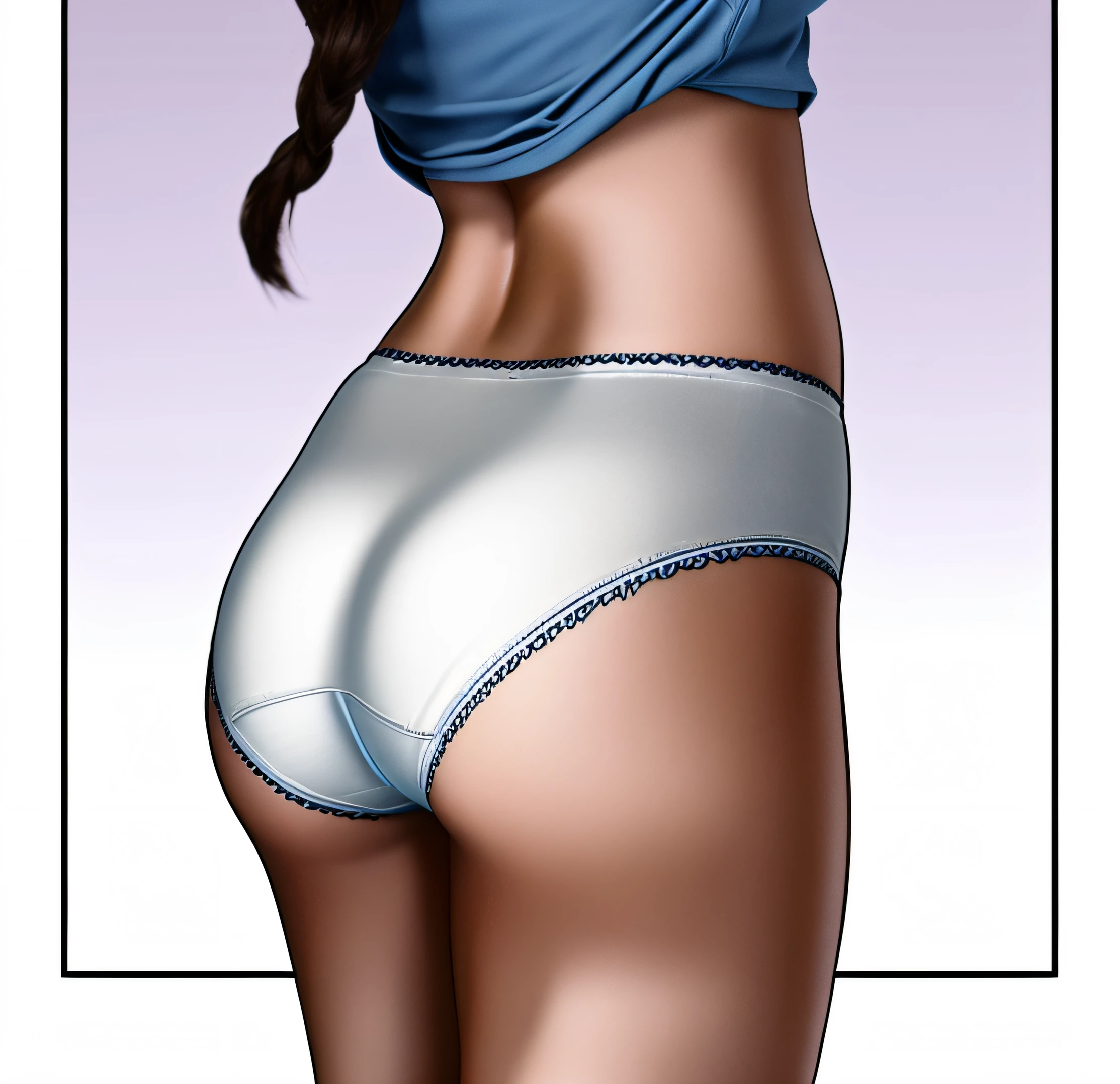 Thick Latina in  blue shirt and white cotton panties, photo realistic, intricate details