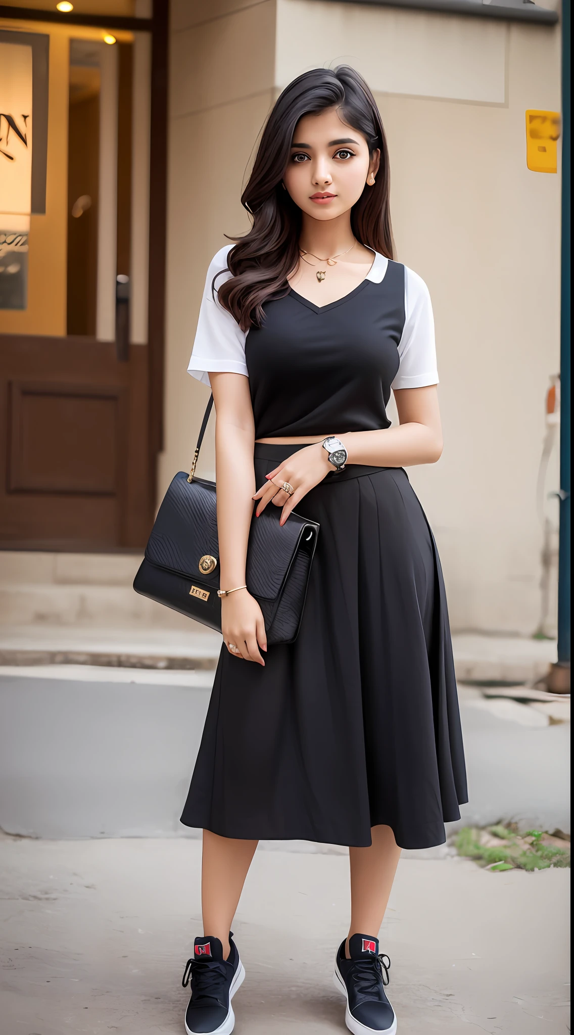 Hot sexy Indian girl, realistic,pretty face ,school hot dress,black skirt , Rolex  watch,zara school bag, zara sneakers,doll Store