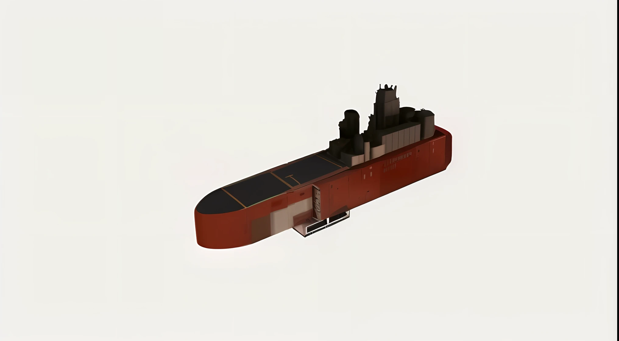 There is a red-and-white spaceship，High-rise complex，Copy the model，highly detailed model，realistic warship design，digital model，tabletop model，Realistic military aircraft carrier，super scale rendered，Heavy primer，Full model，Attention to detail