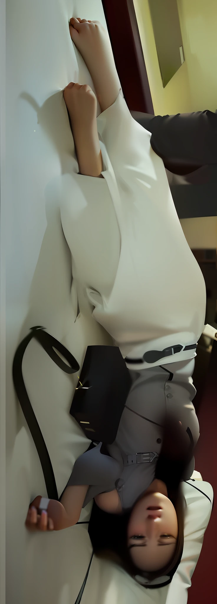 There was a woman lying on the bed，holding a purse, fully clothed. painting of sexy, smooth. digital paintting, inspired by Richard Hamilton, torso portrait, wide torso, digital painted, in style of digital painting, digital art but photo, # 1 digital paintting of all time, #1 digital paintting of all time, digital painted
