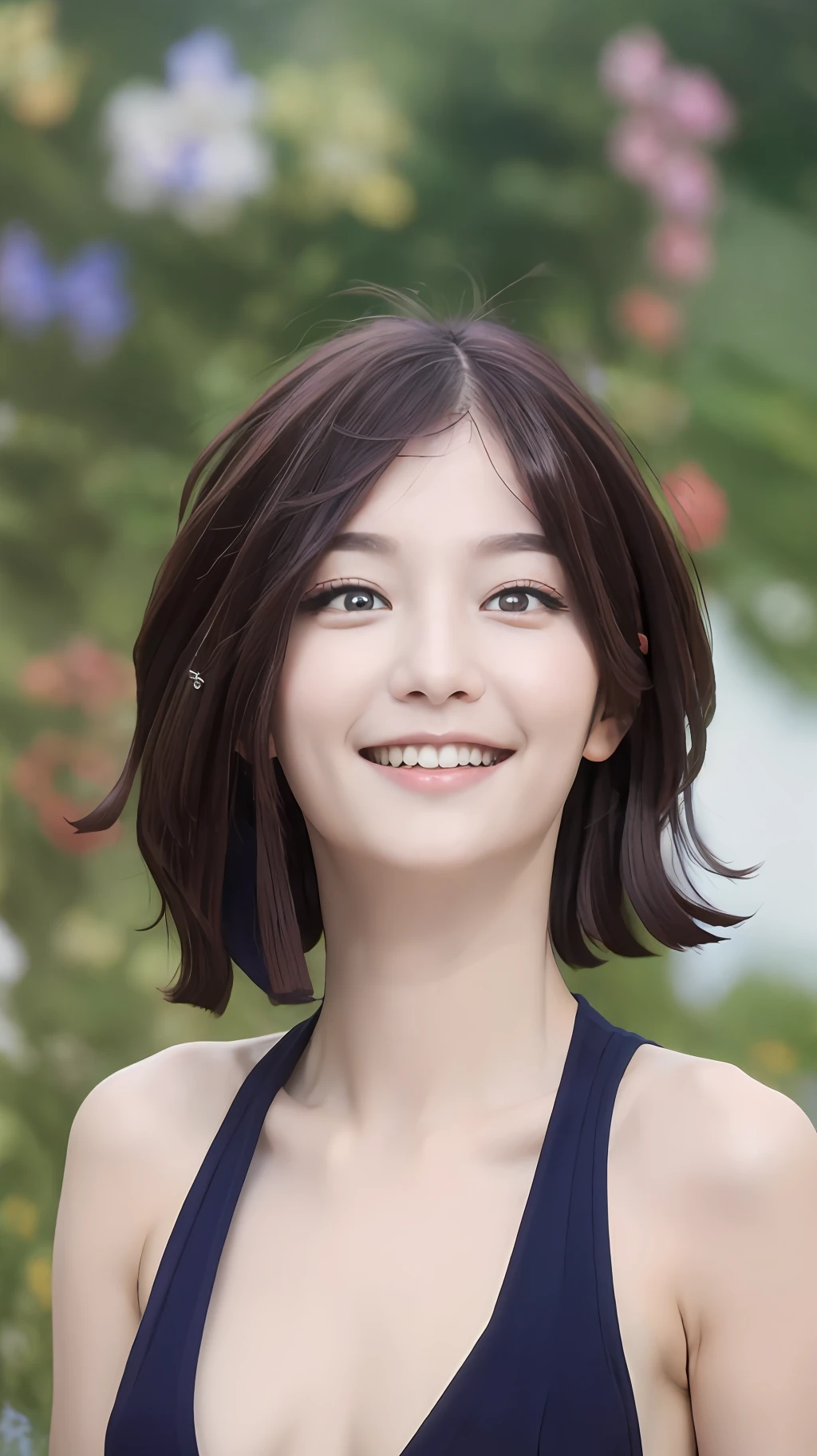((Best quality, 8k, Masterpiece :1.3)), 1girl, smiling, full body, slim face, Pretty woman, (Dark brown hair), full length dress :1.1, Ultra-detailed face, Detailed eyes, Double eyelid,  blur background, slim face, city, outside, street,