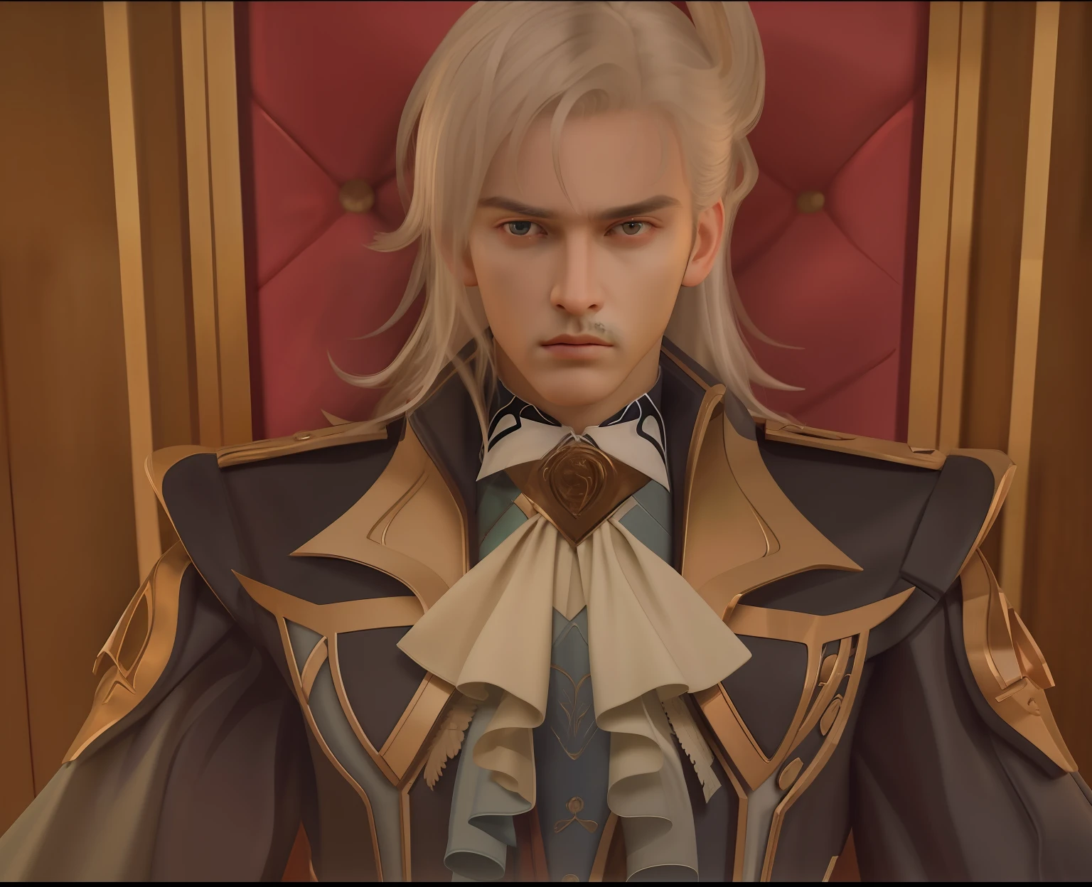 1 man, looking at the viewer, indifferent expression upper body, 3D, realistic, white long hair, handsome, judicial robes, tall, masculine, masterpiece, best quality, 8k, detailed skin texture, detailed cloth texture, beautifully detailed face, intricate details, ultra-detailed, rim lighting, side lighting, cinematic light, ultra high res, 8k UHD, film grain, best shadow, delicate, RAW