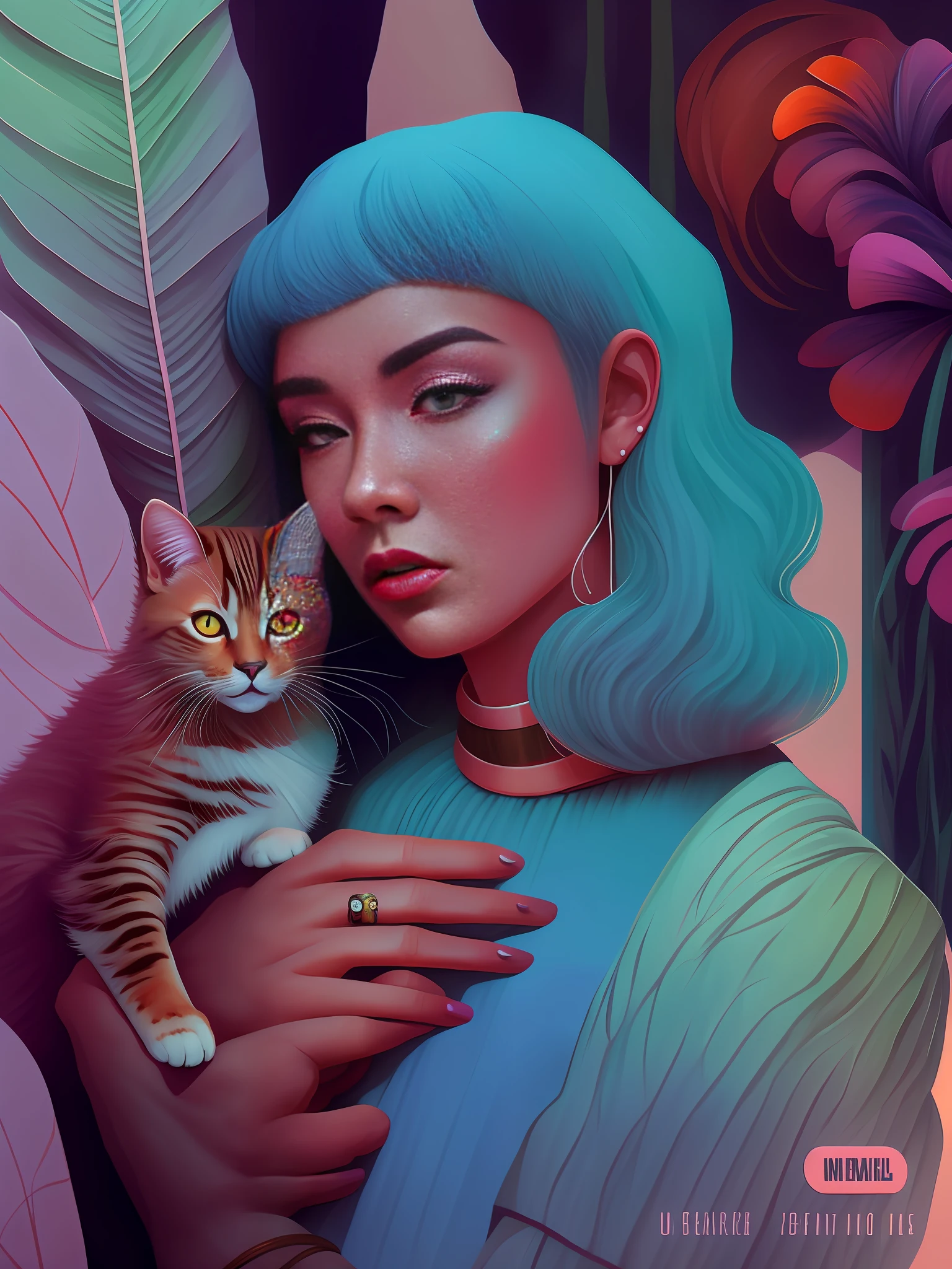 there is a woman holding a cat in her arms, in style of digital illustration, beeple and jeremiah ketner, stunning digital illustration, lofi portrait, jen bartel, beautiful digital illustration, loish and ross tran, exquisite digital illustration, in style of digital painting, colorful illustration, colorfull illustration, procreate illustration, woman and cat, vibrant digital painting --auto