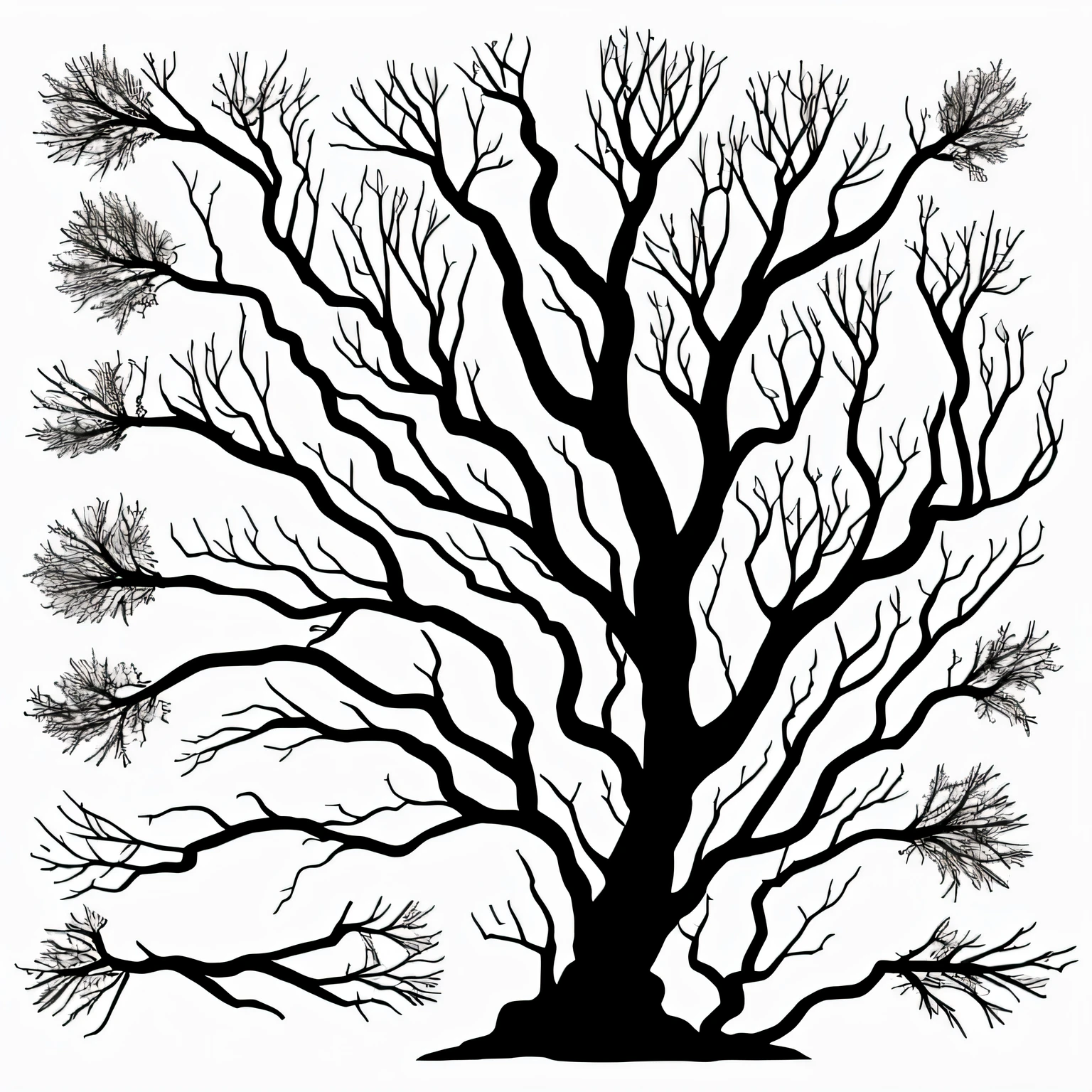 Vascular black branches，Silhouette aesthetic detail vector，Spread out，Hand drawn vector，Drawing sketches，Black twigs vintage