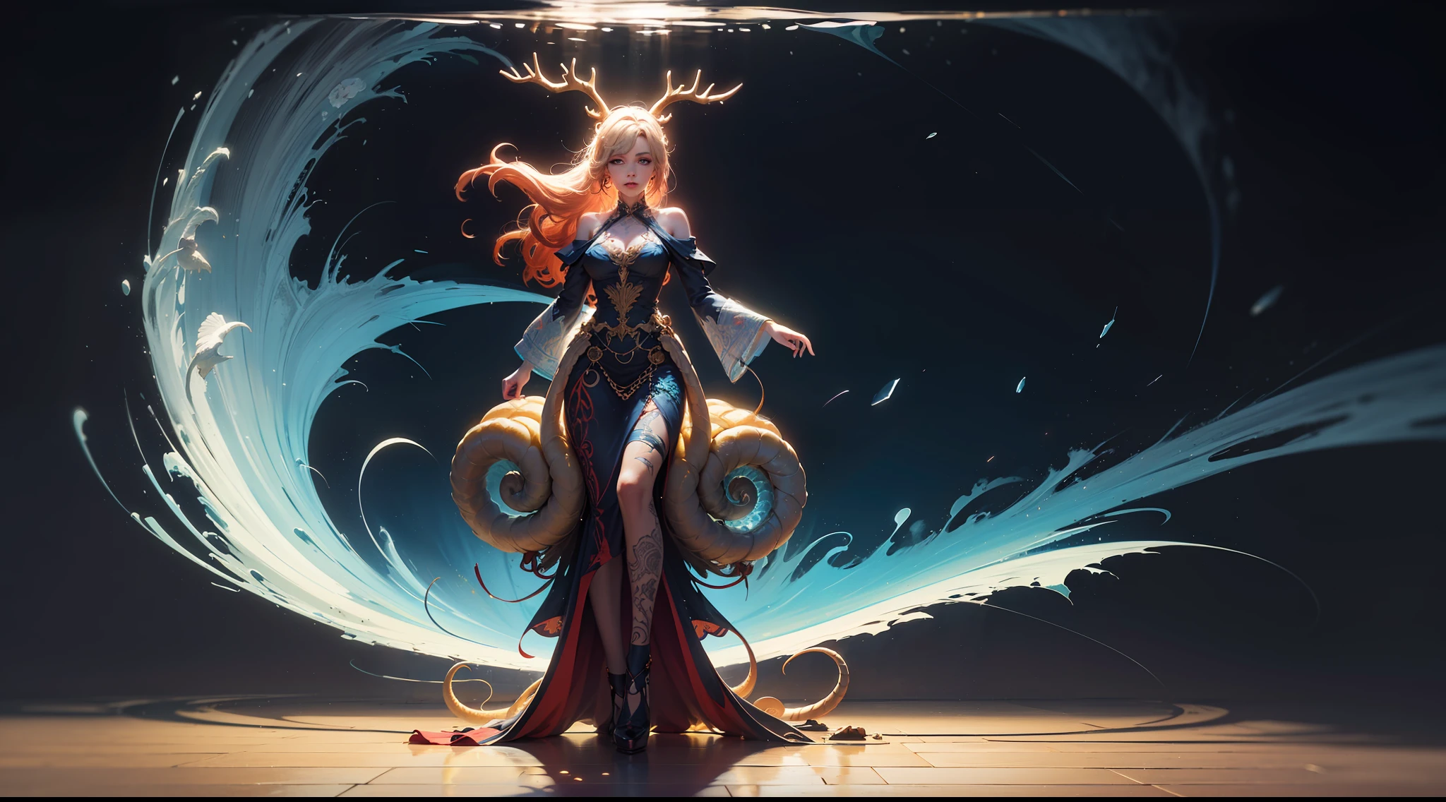 COLORFUL,Master composition,Focus on key people, photorealistc,master masterpiece, prizewinning-winning, bestbestquality, master masterpiece, Hyper detailed, 8K, 极其详细的 CG Unity 8k 壁纸, sophisticated, highly detaild, lifelike,"Psychedelic painting of a staghorn octopus standing in front of a colorful swirl,Fractal tentacles,Large antlers ,Detailed scales,Smooth and shiny colored skin",Background of many filled gemstones,Wheels within wheels,Very Detail,light and shadow,wavy,Many-layered,foreground、far view、fractal thunder dan mumford,Dammford and Alex grey style,Psychedelic surrealist art,Surrealist psychedelic design,dream art style,Illusion psychedelic art,Infinite psychedelic waves,inspired by Cyril Rolando (Cyril Rolando),Authentic ripple structure,psychedelic art style,psychedelic art,psychedelic illustration,zentangle,Mandala,colourised,(lifelike:1.4),
