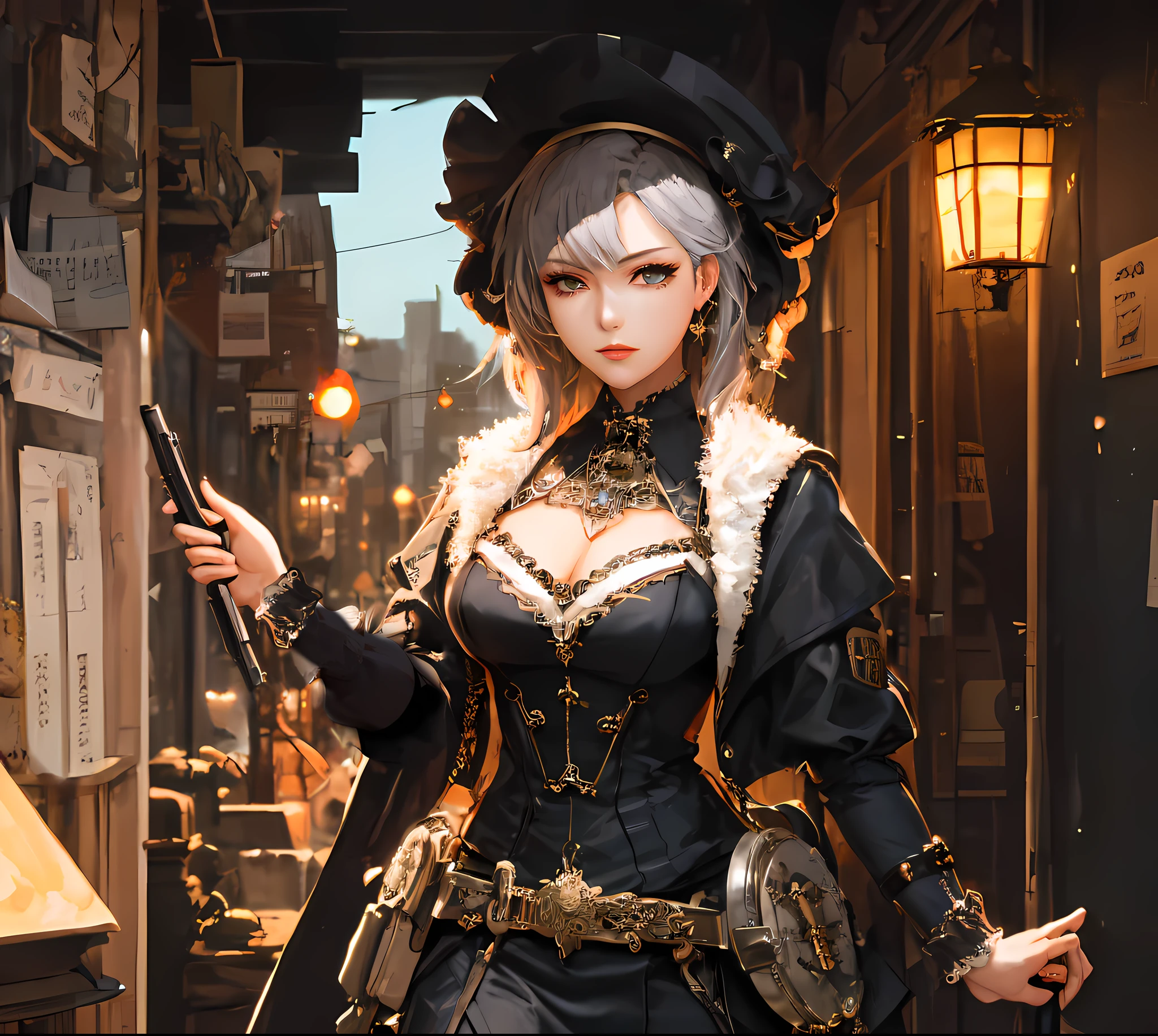 there is a woman in a steam punk outfit holding a gun, steampunk beautiful anime woman, artwork in the style of guweiz, guweiz on artstation pixiv, Guweiz in Pixiv ArtStation, 2. 5 d cgi anime fantasy artwork, Guwiz, Guweiz masterpiece, by Yang J, 8k high quality detailed art