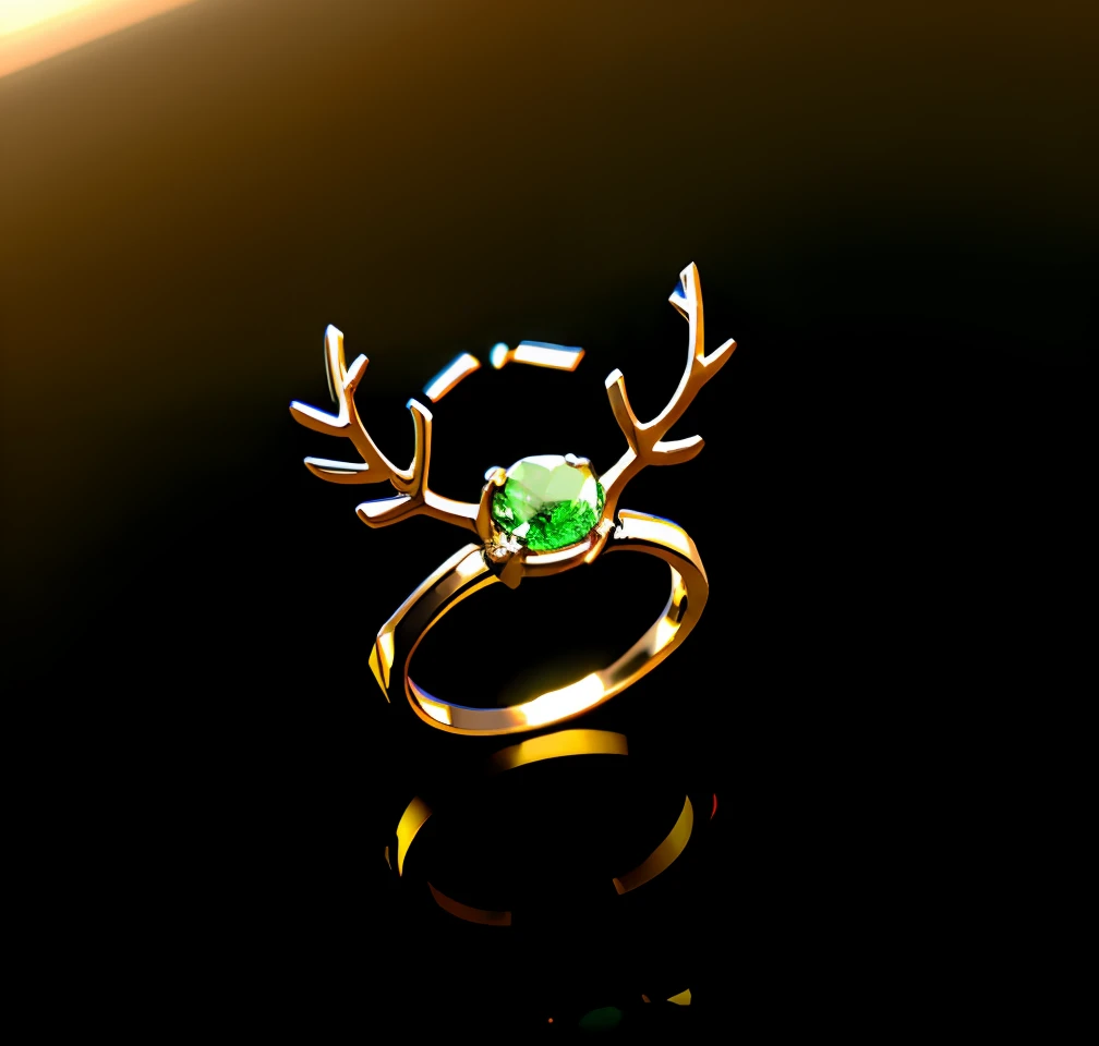 Symmetrical antlers,Real rings,3D质感,An emerald is set in the middle。
