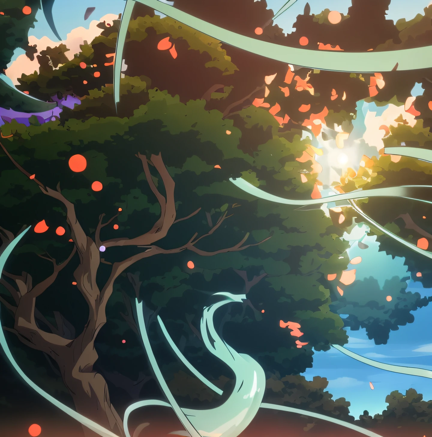 anime scene of a tree with a branch and a stream of water, background artwork, background art, anime backgrounds, anime background art, random background scene, magical background, ethereal background, background aerial battle, sky forest background, swirling scene in forest, anime lush john 8k woods, anime scene, cyber space forest scene, astral background, magical forest backround --auto