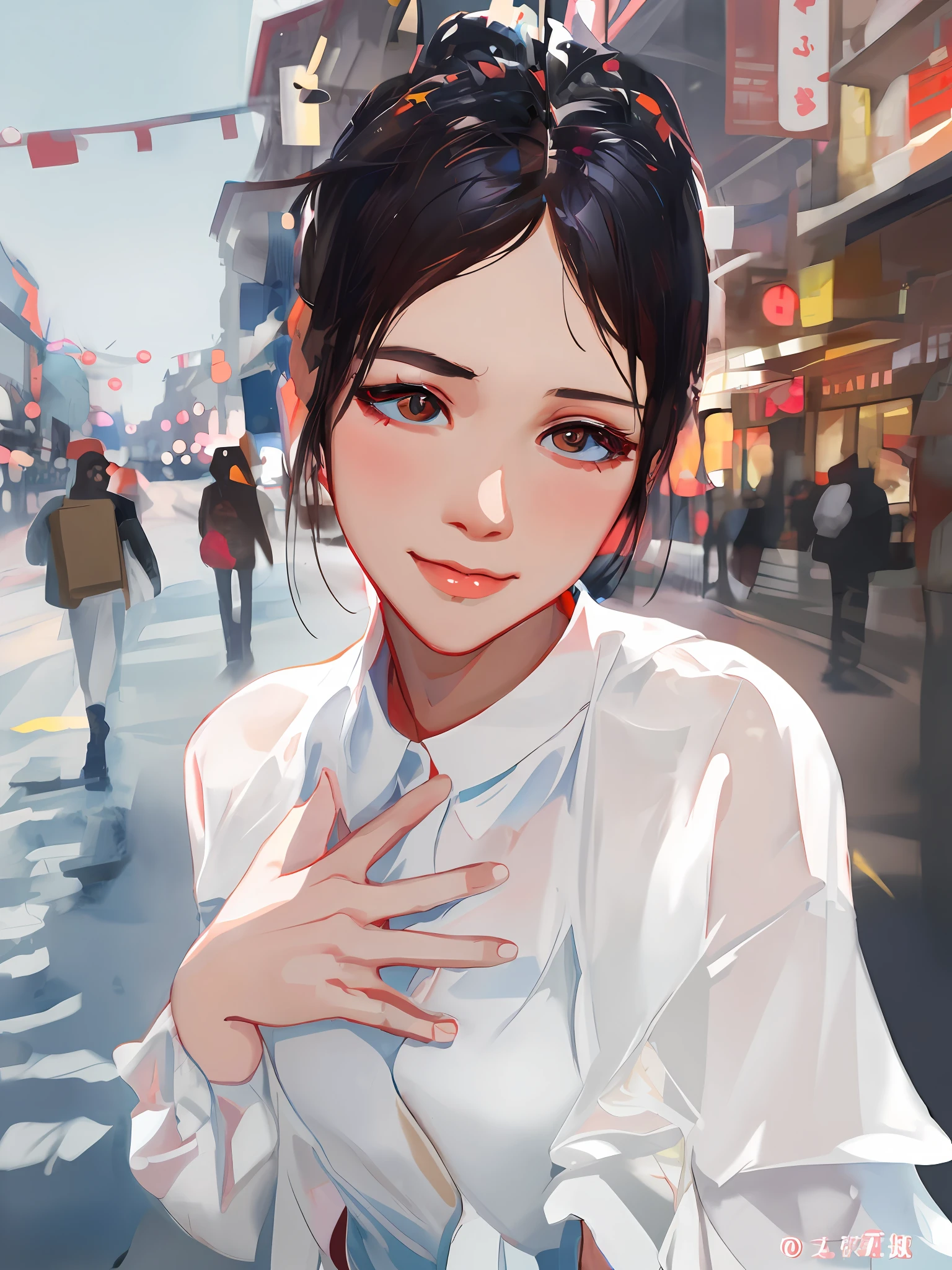 A woman stood on the corner，Fold your hands on your chest, Chinese Girl, soft portrait shot 8 k, xintong chen, portrait of female korean idol, a cute young woman, a young asian woman, yanjun cheng, inspired by Yanjun Cheng, young cute wan asian face, 8k artgerm bokeh, xision wu