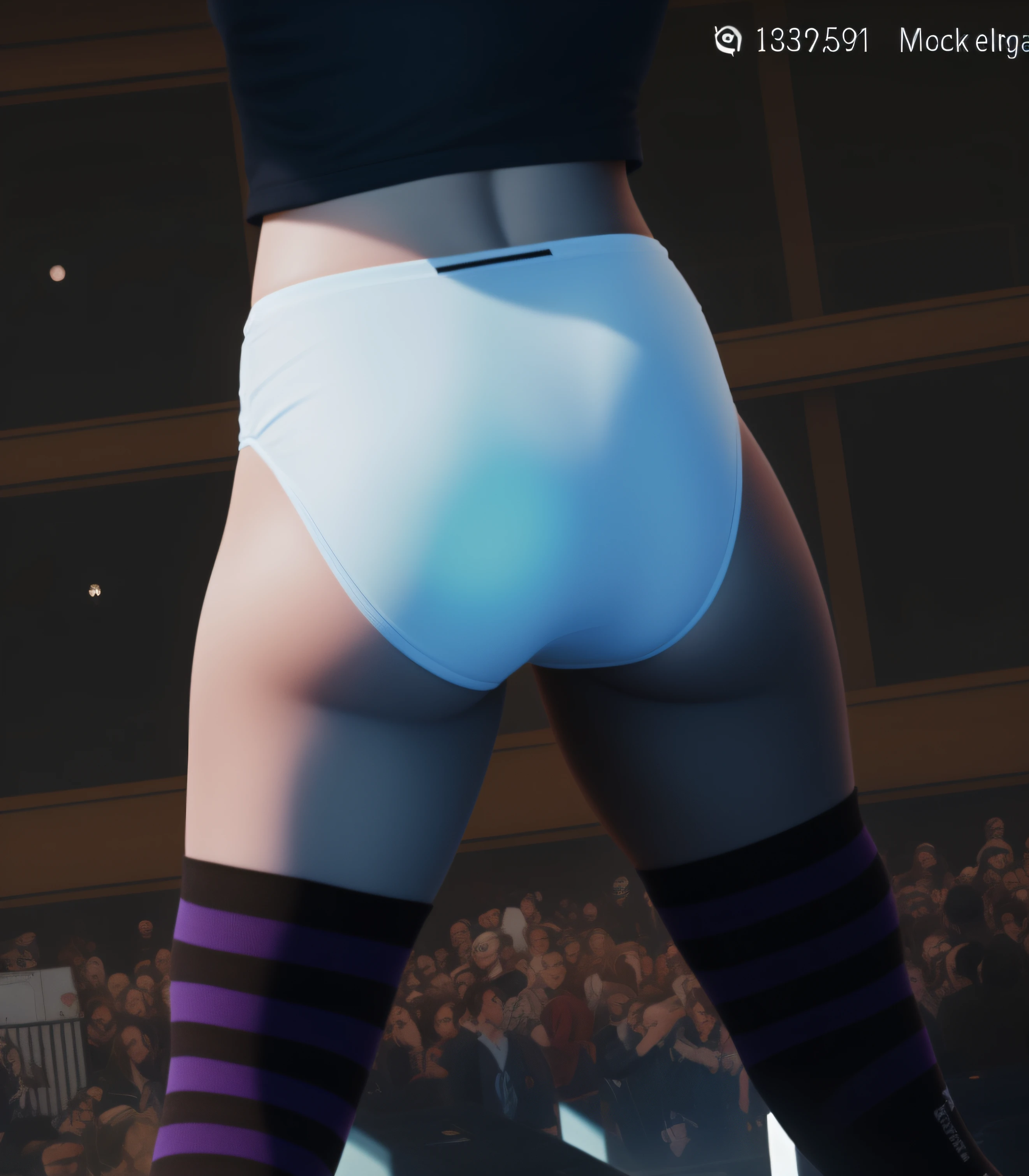 Caucasian punk woman in black shirt and white cotton panties and purple stripe socks, photo realistic, intricate details