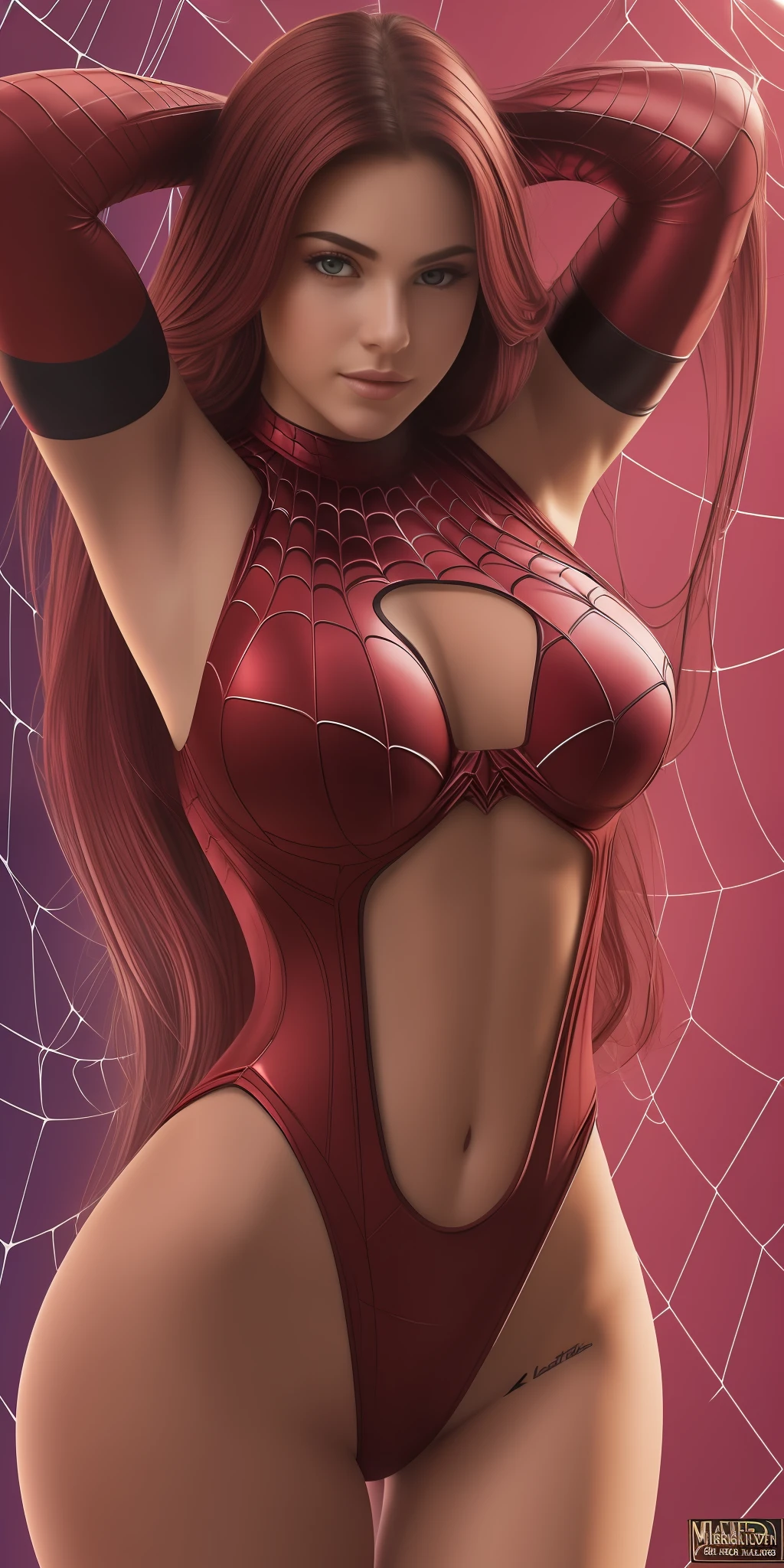 La mejor calidad,la más alta resolución 8k , adolescente hermosa,The most beautiful, Lush curvilinear body, blanca, europea, Dressed as a spider woman